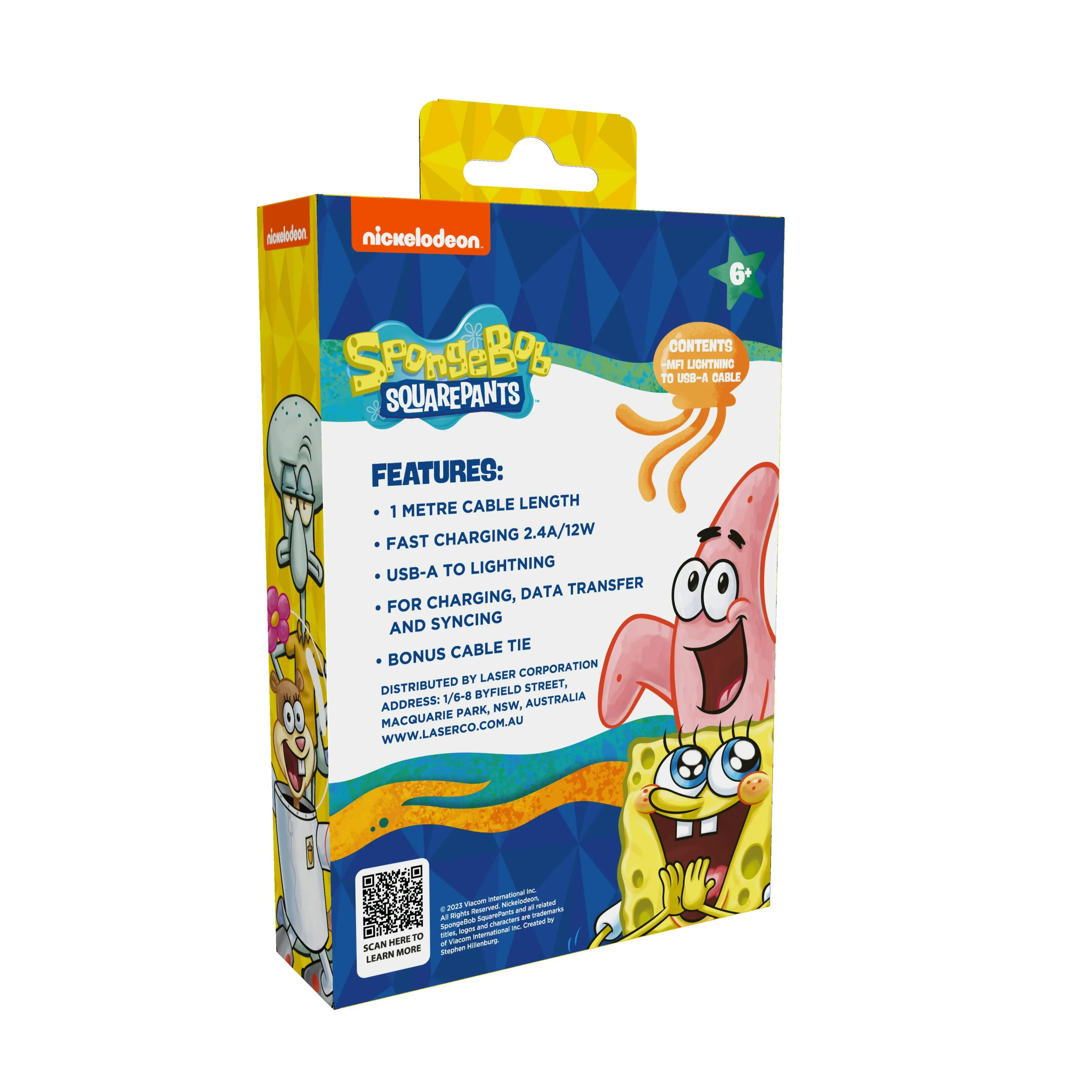 Sponge Bob Lightning to USB-A Cable 1m Fast Charge MFI Certified