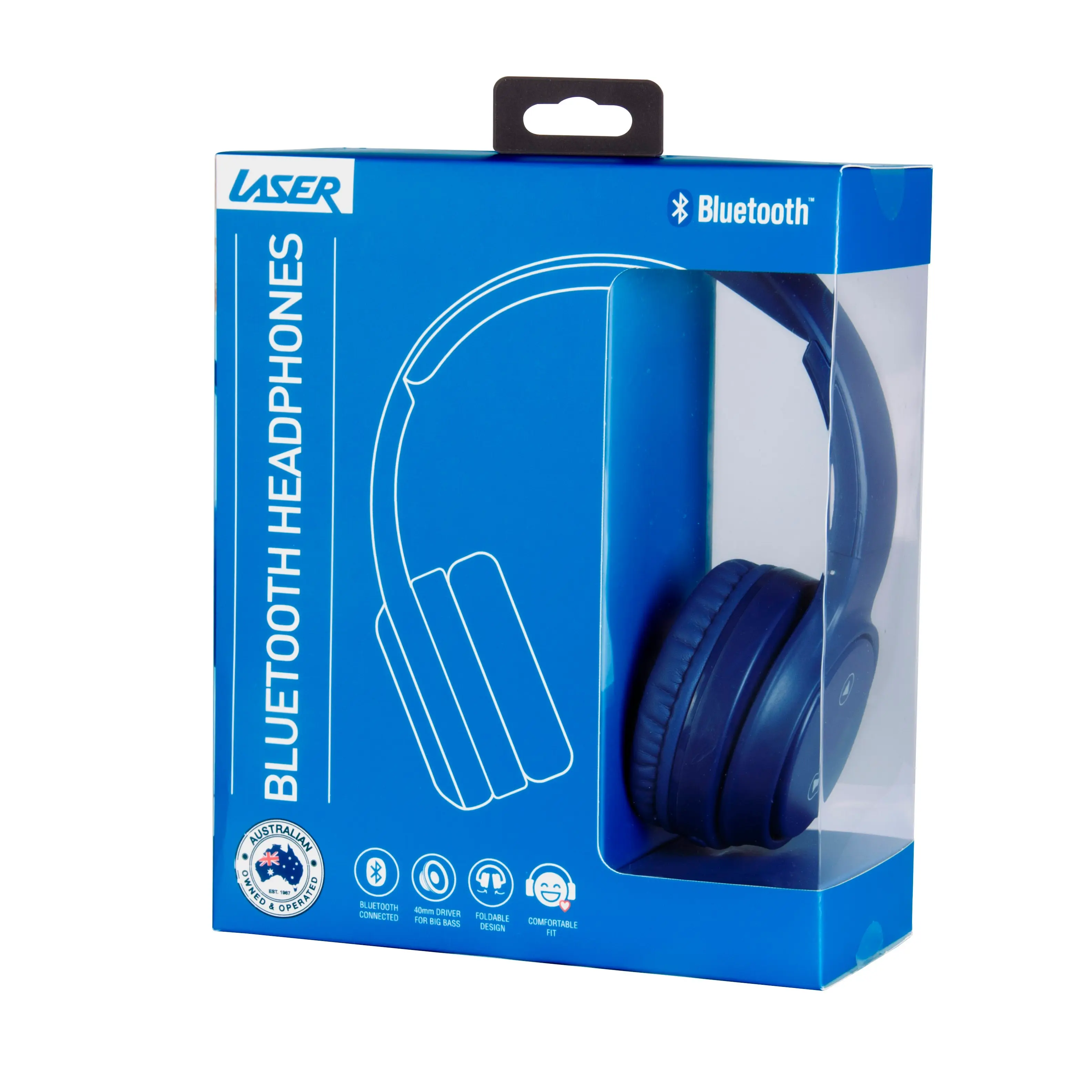 Laser Foldable Bluetooth Headphones - Blue - 40MM Driver with Mic