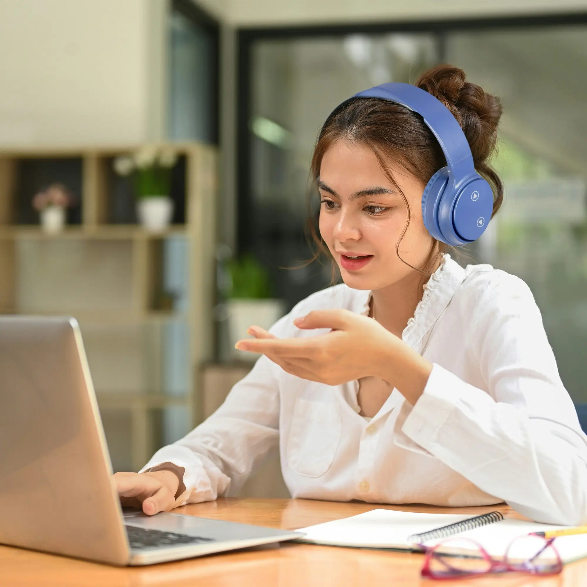 Laser Foldable Bluetooth Headphones - Blue - 40MM Driver with Mic