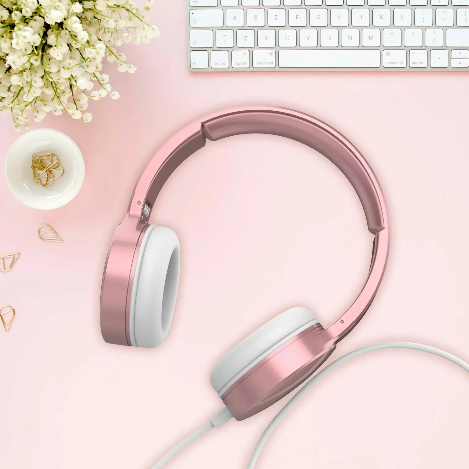 Laser Wired Over Ear Stereo Headphones Rose Gold