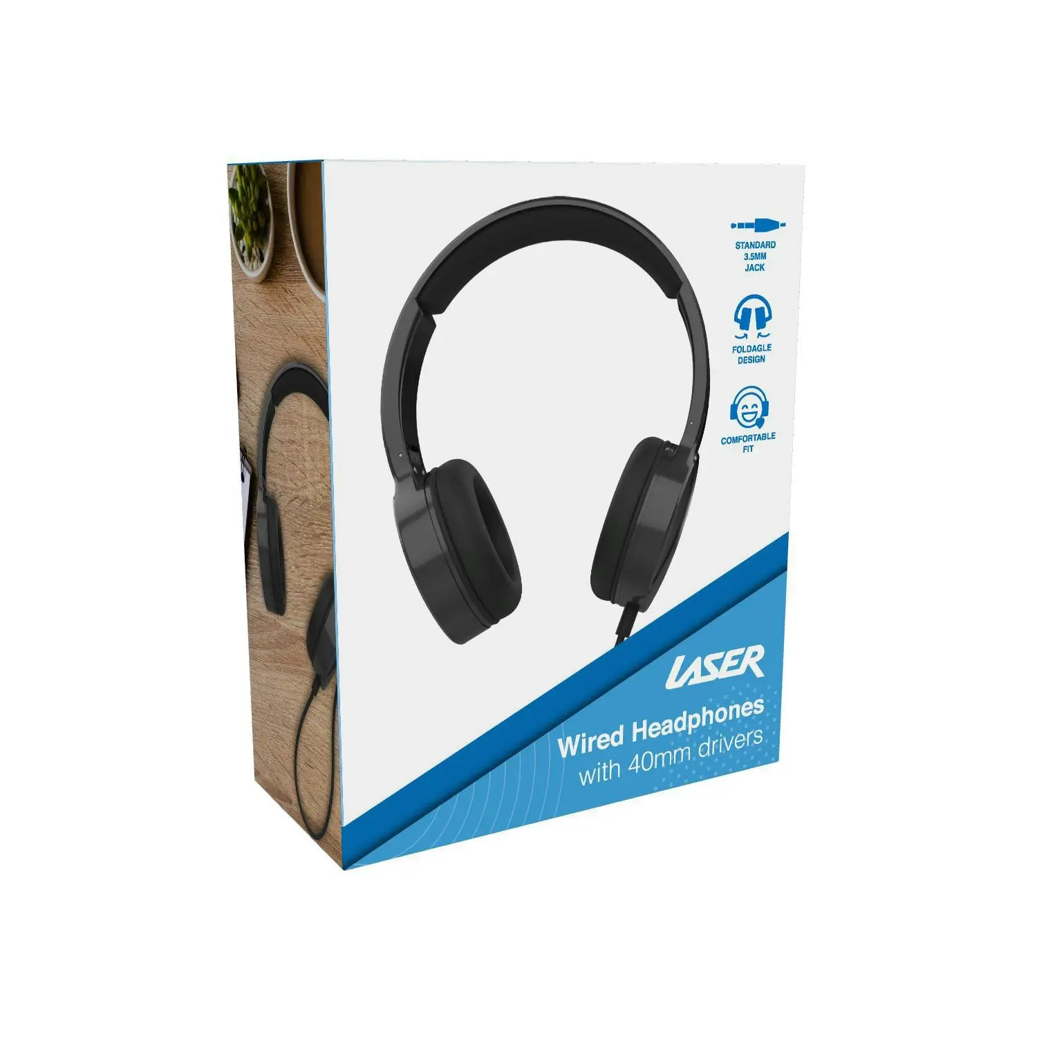 Laser Wired Over Ear Stereo Headphones Black