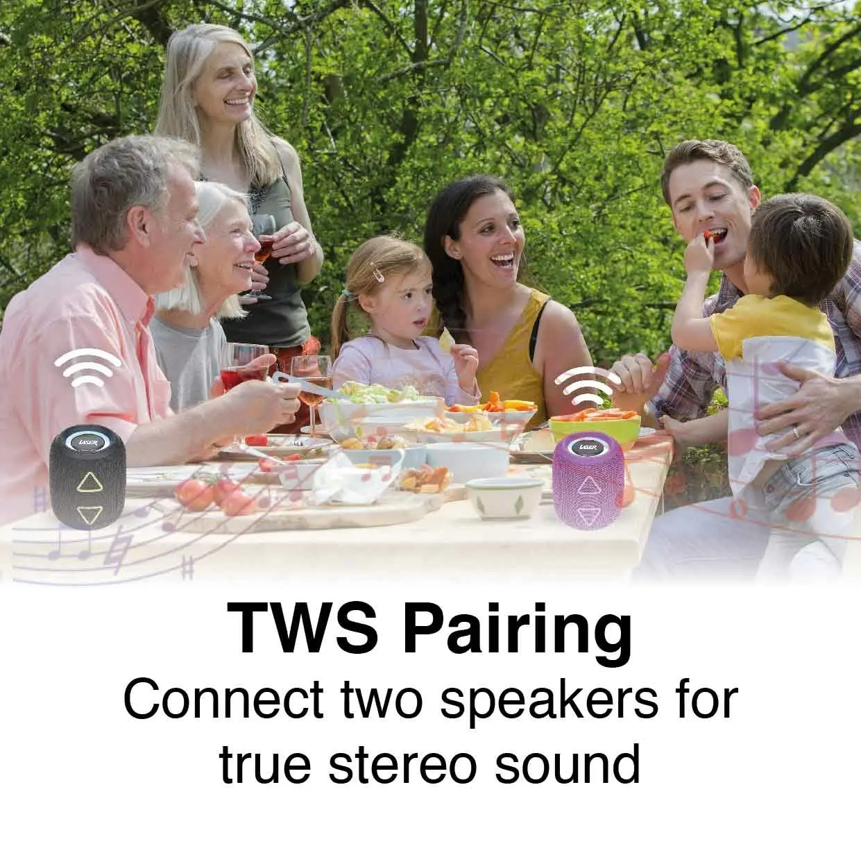 Laser Portable Fabric BT Speaker - TWS, Multi-Color, USB, SD