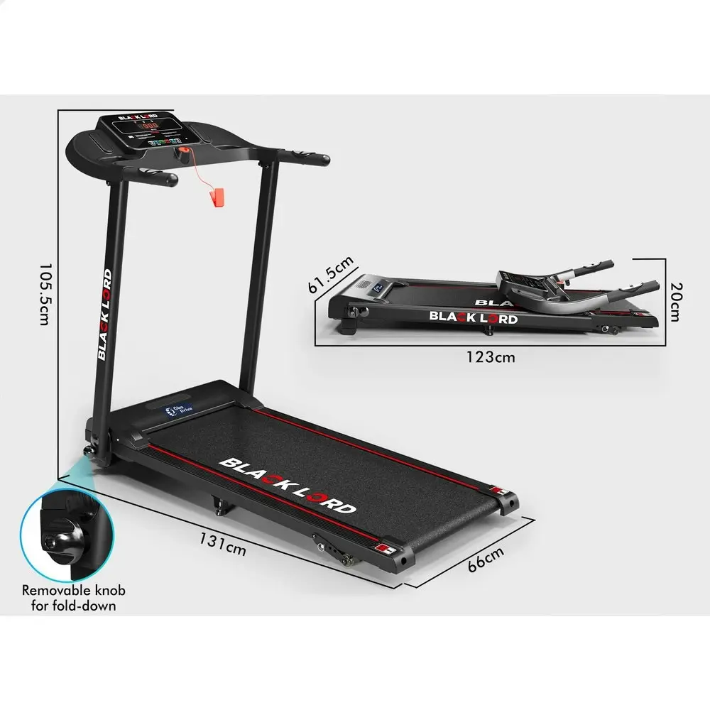 Black Lord Treadmill Electric Exercise Running Machine Incline Foldable 380mm