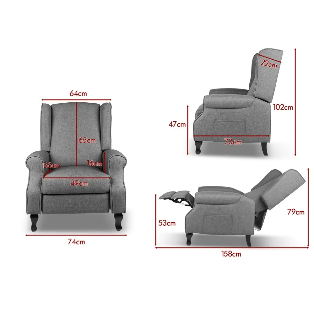 Alfordson Recliner Chair Armchair Accent Lounge Sofa Single Couch Fabric Grey