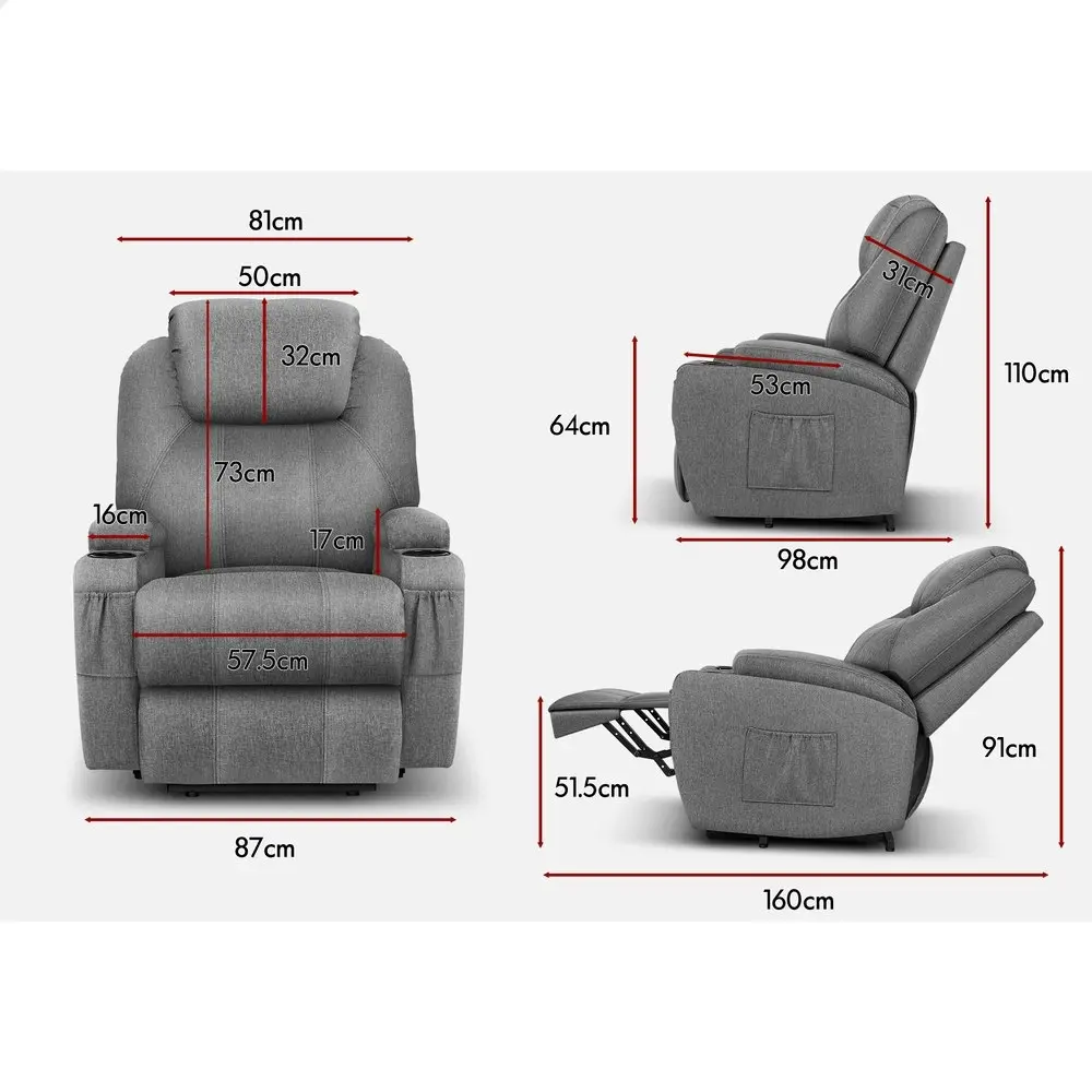 Alfordson Electric Recliner Chair Lift Assit Heated Massage Lounge Sofa Fabric