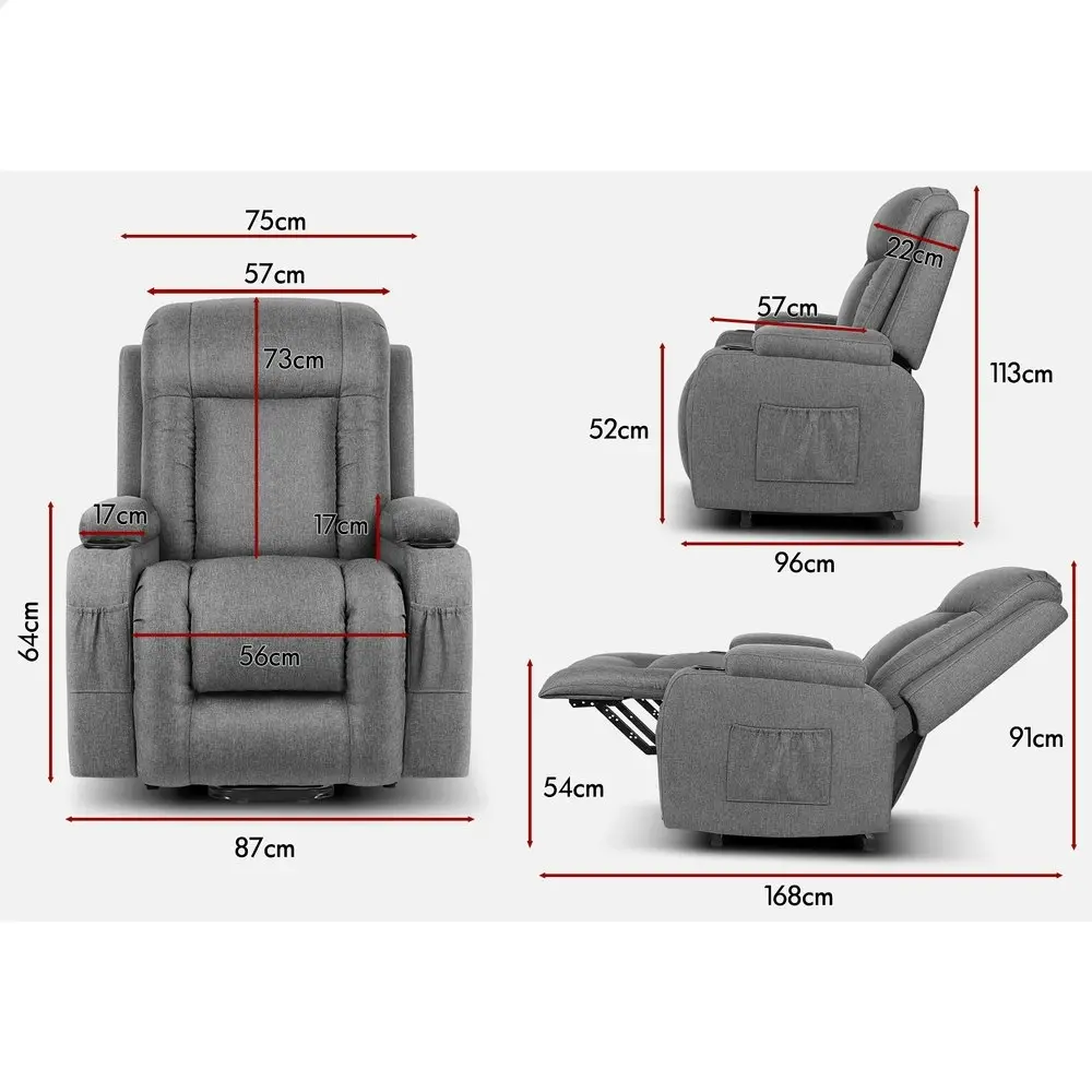 Alfordson Recliner Chair Power Lift Heated Massage Armchair Lounge Sofa Fabric