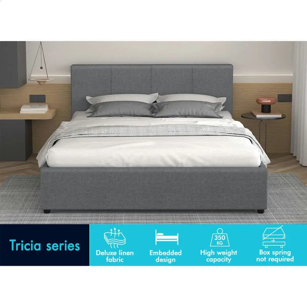 Alfordson Bed Frame King Size Gas Lift Storage Base Grey Fabric CALLA