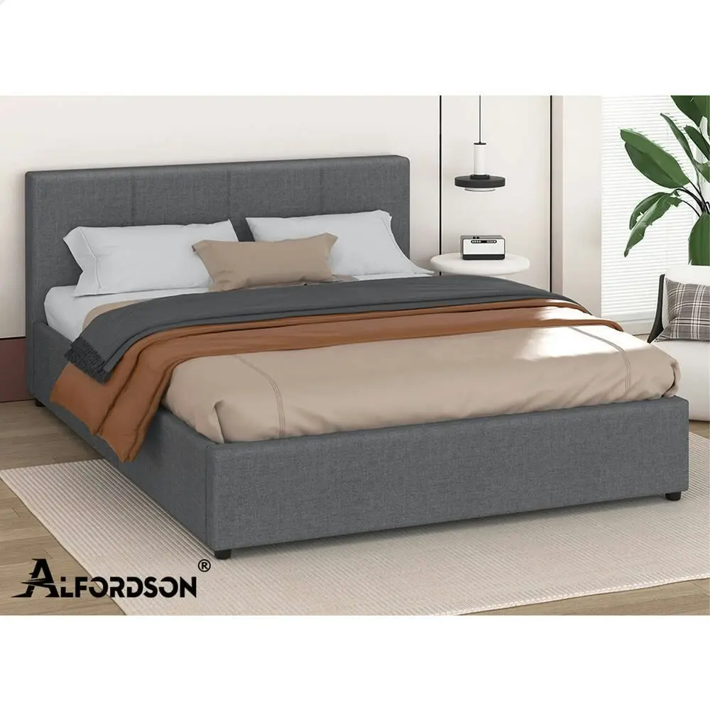 Alfordson Bed Frame King Size Gas Lift Storage Base Grey Fabric CALLA