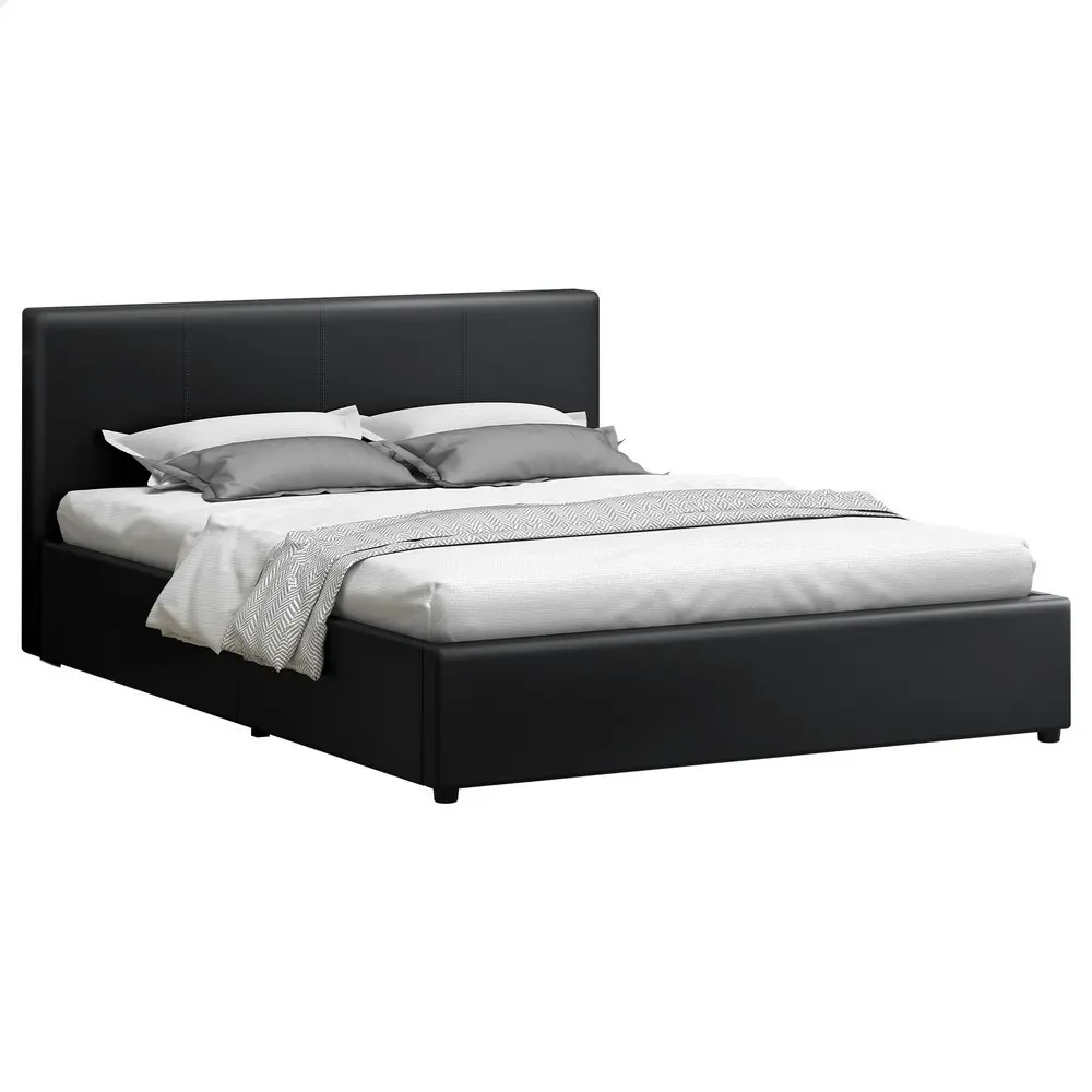 Alfordson Bed Frame King Size Gas Lift Storage Base Black Leather CALLA