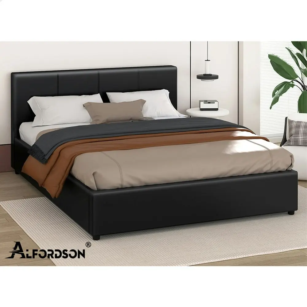 Alfordson Bed Frame King Size Gas Lift Storage Base Black Leather CALLA