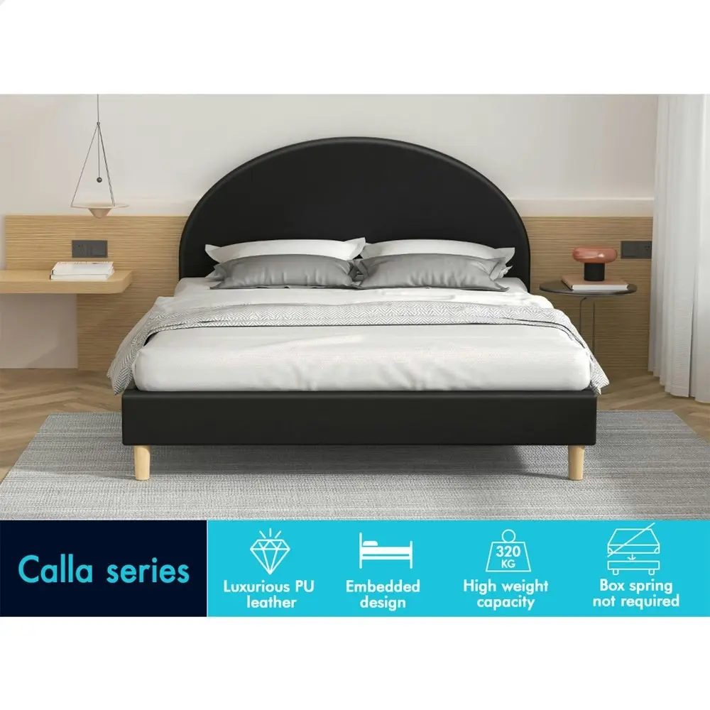 Alfordson Bed Frame Double Size Mattress Base Platform Black Leather CALLA