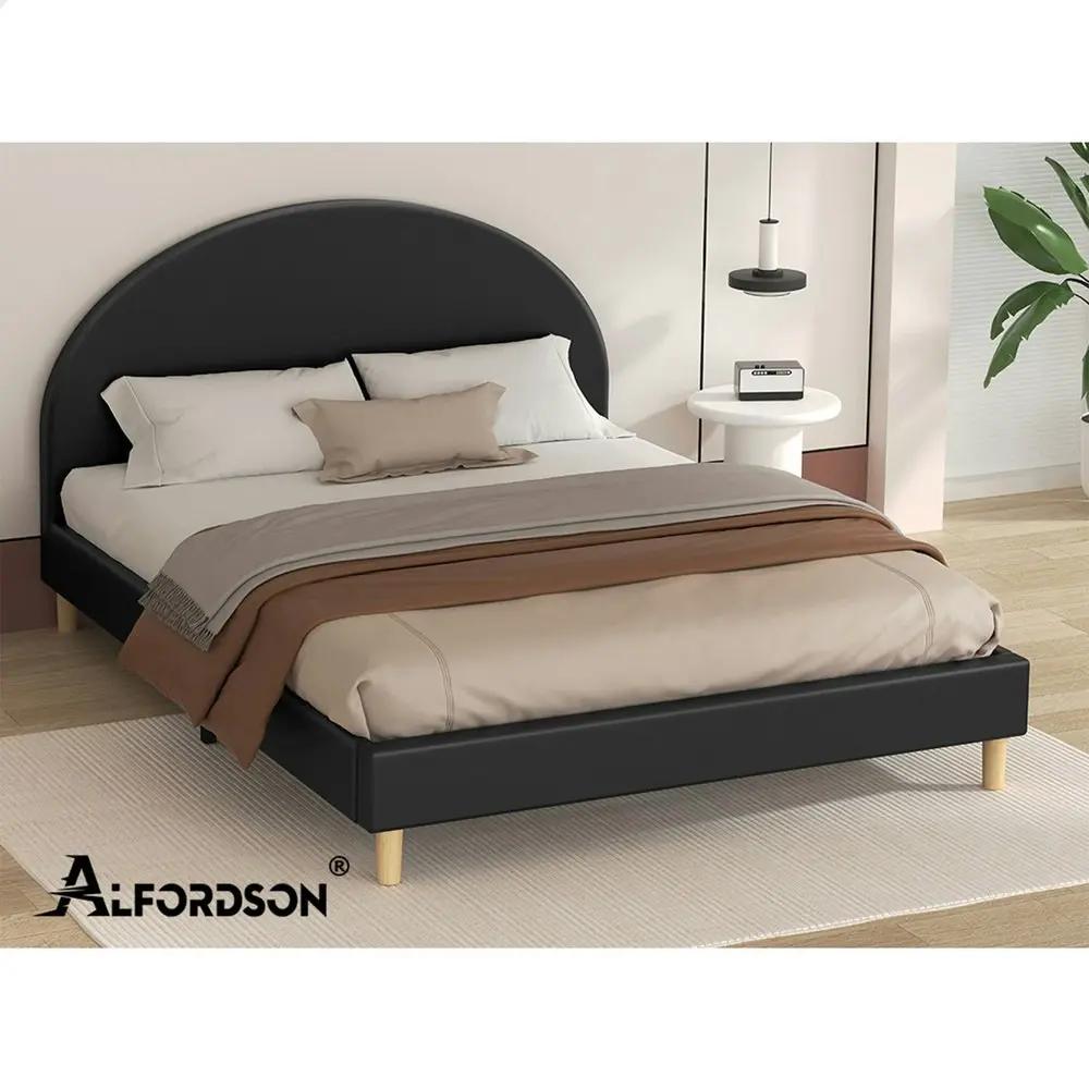 Alfordson Bed Frame Double Size Mattress Base Platform Black Leather CALLA