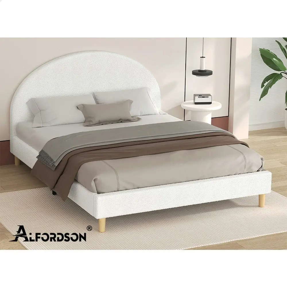 Alfordson Bed Frame Double Size Mattress Base Platform White Boucle CALLA