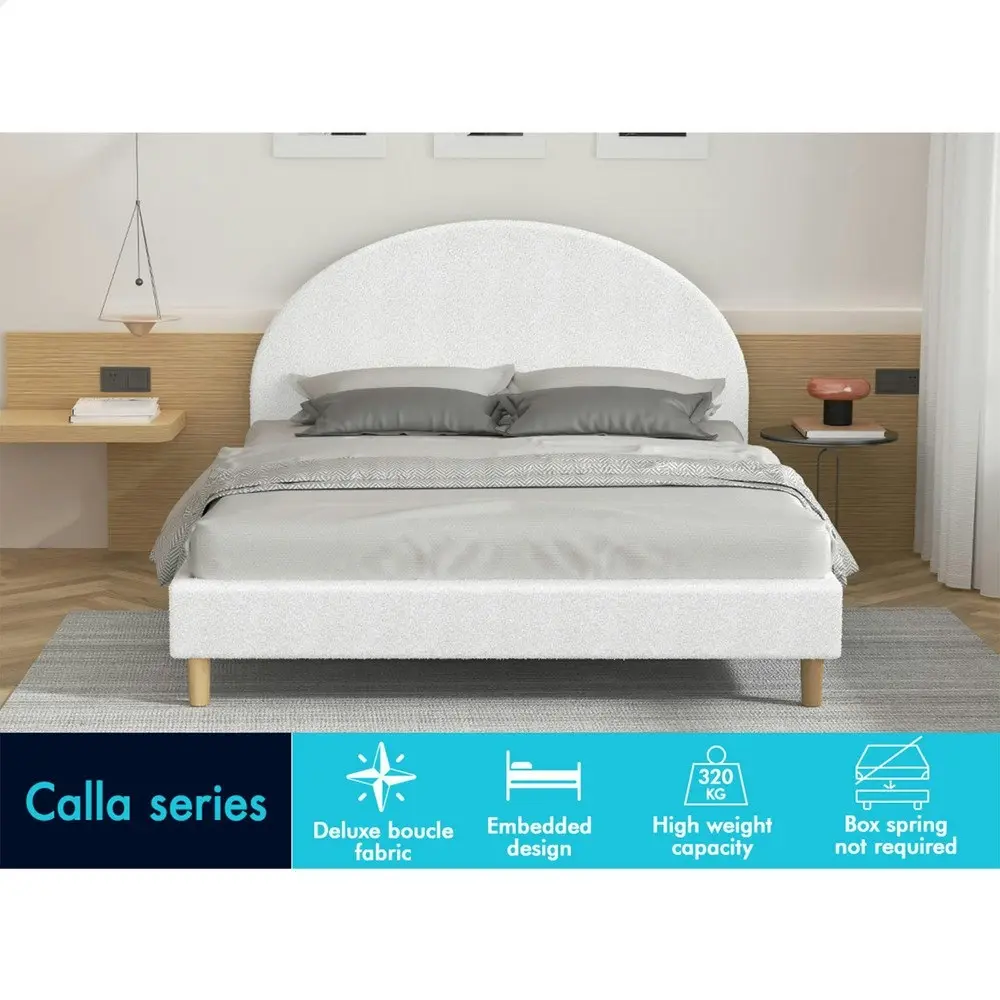 Alfordson Bed Frame Double Size Mattress Base Platform White Boucle CALLA