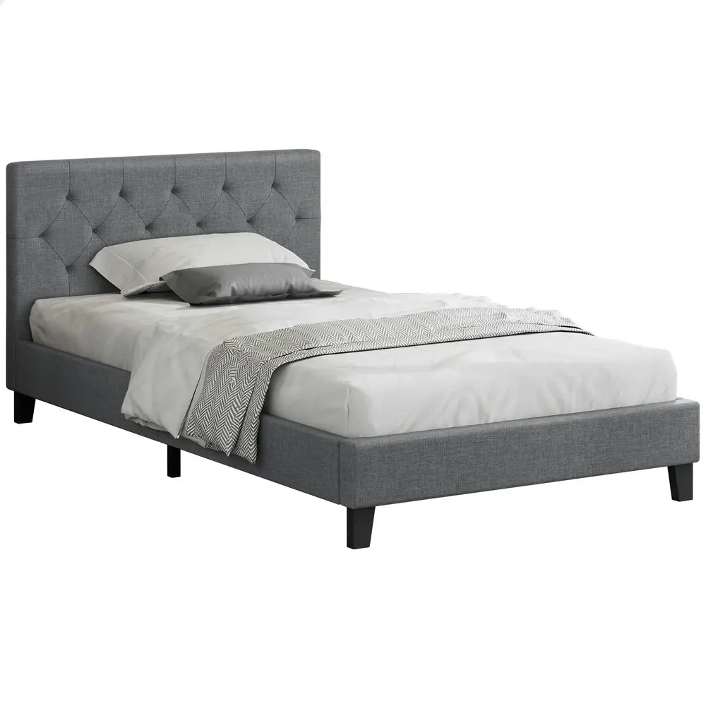 Alfordson Bed Frame King Single Wooden Base Platform Grey Fabric MADELYN