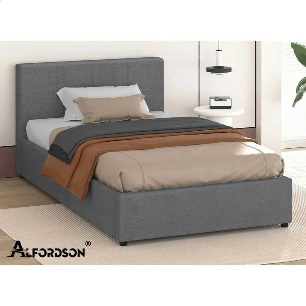 Alfordson Bed Frame King Single Gas Lift Storage Base Grey Fabric CALLA