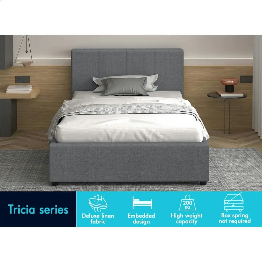 Alfordson Bed Frame King Single Gas Lift Storage Base Grey Fabric CALLA