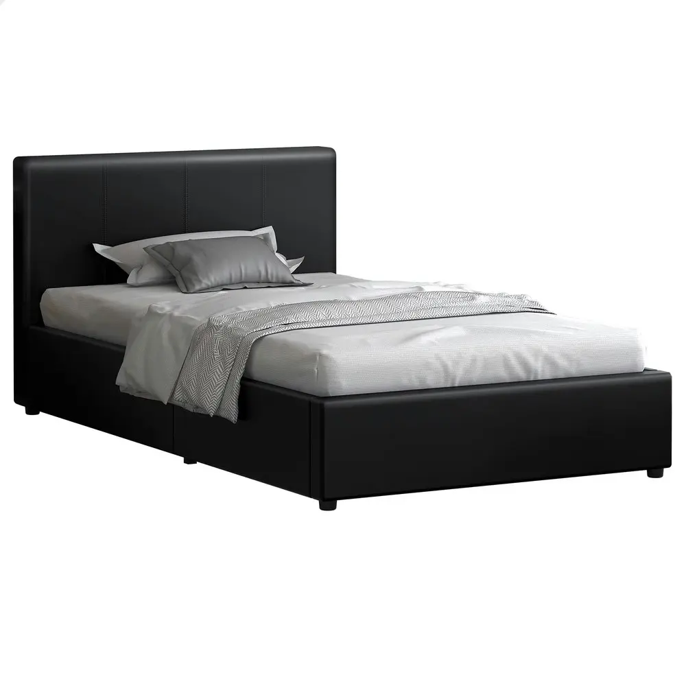 Alfordson Bed Frame King Single Gas Lift Storage Base Black Leather CALLA