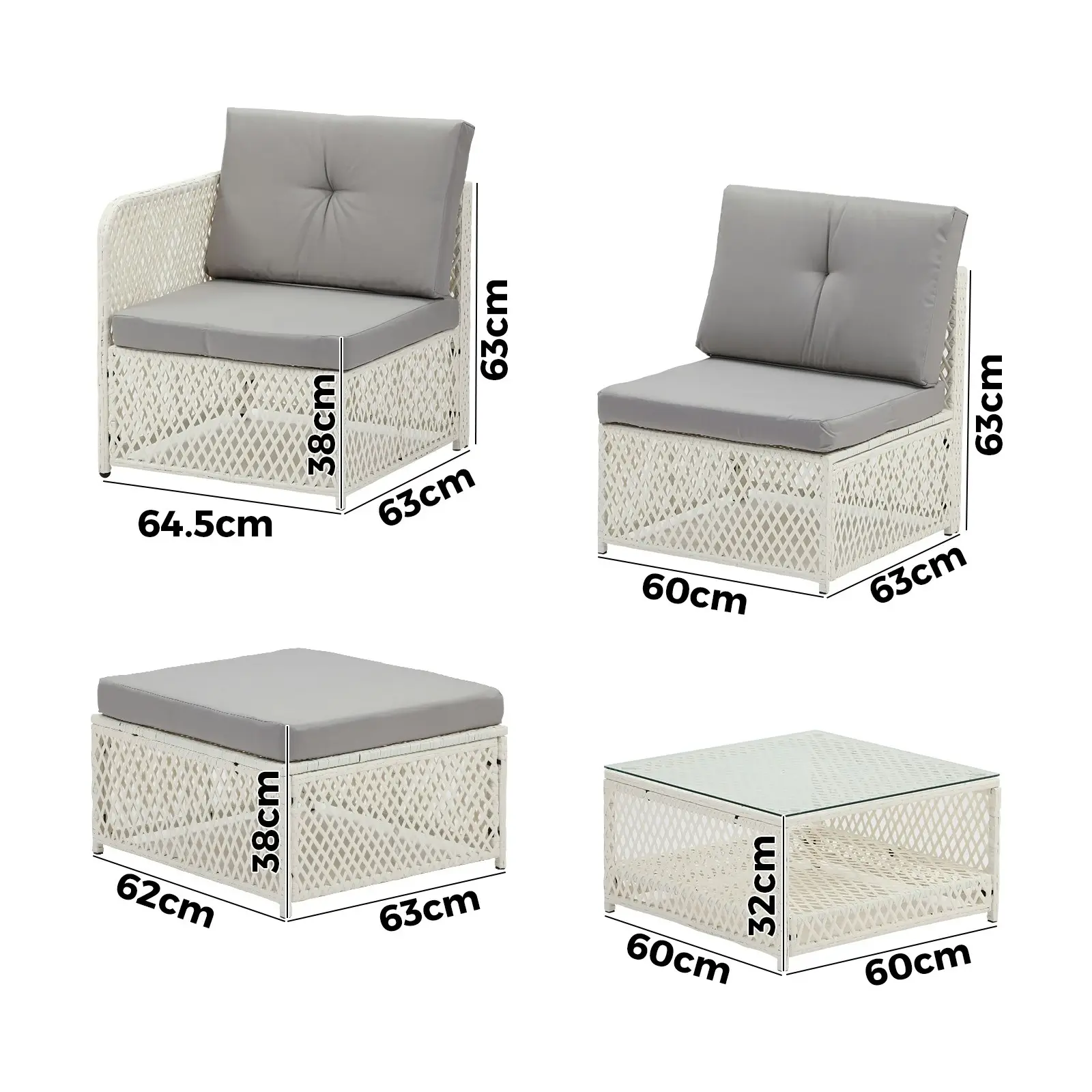 Livsip Outdoor Furniture Sofa Set 5PCS Wicker Lounge Setting Table Chairs Garden