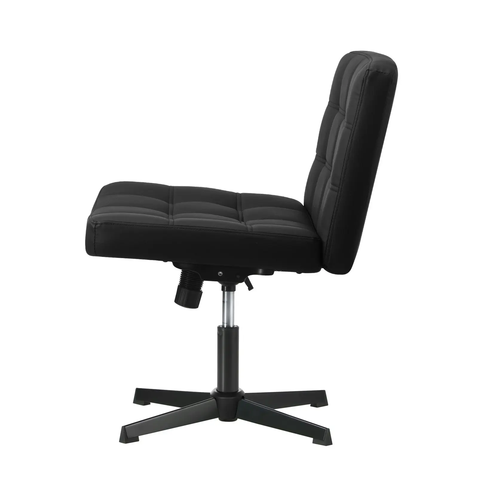 Oikiture Mid Back Armless Office Desk Chair Wide Seat Leather Black No Wheels