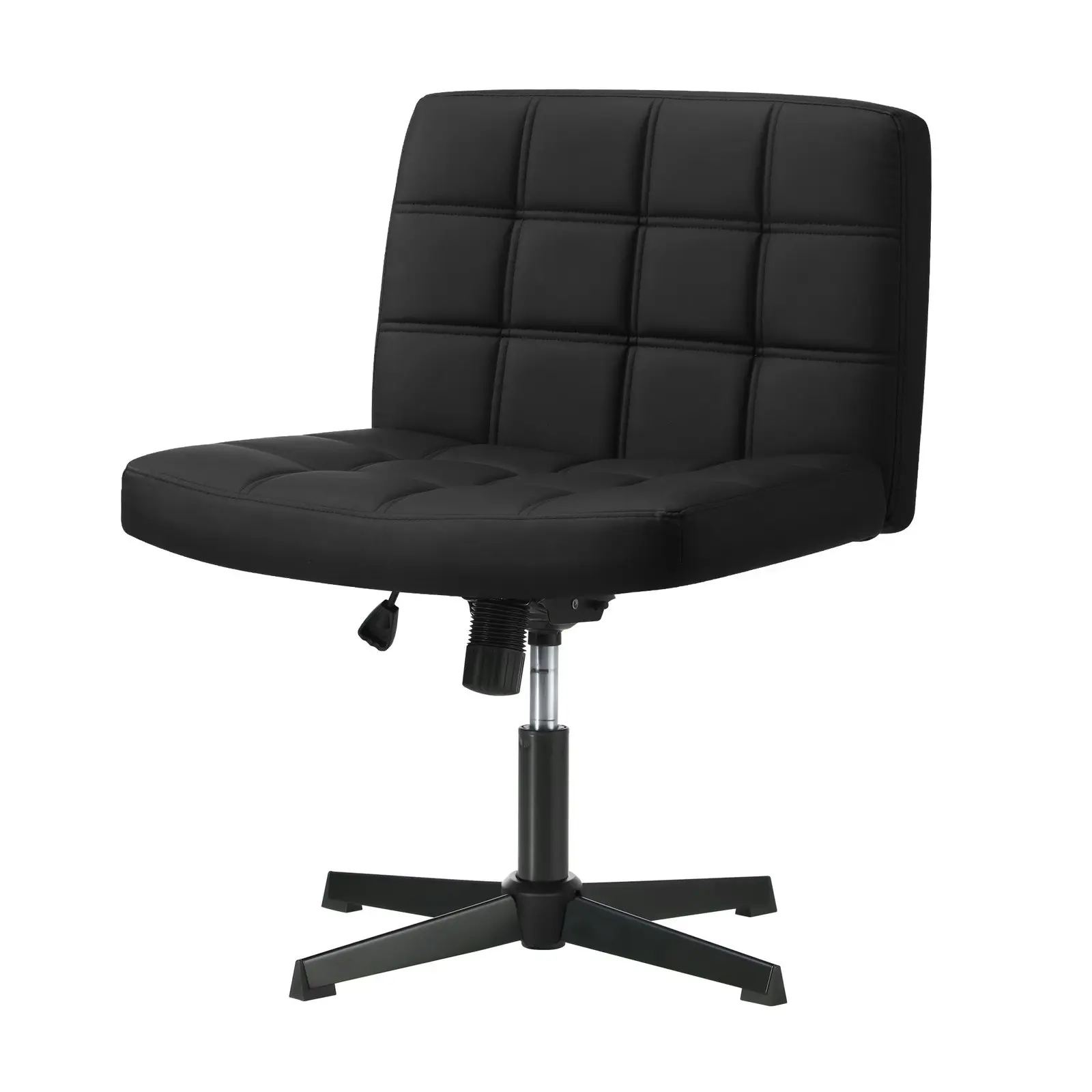 Oikiture Mid Back Armless Office Desk Chair Wide Seat Leather Black No Wheels