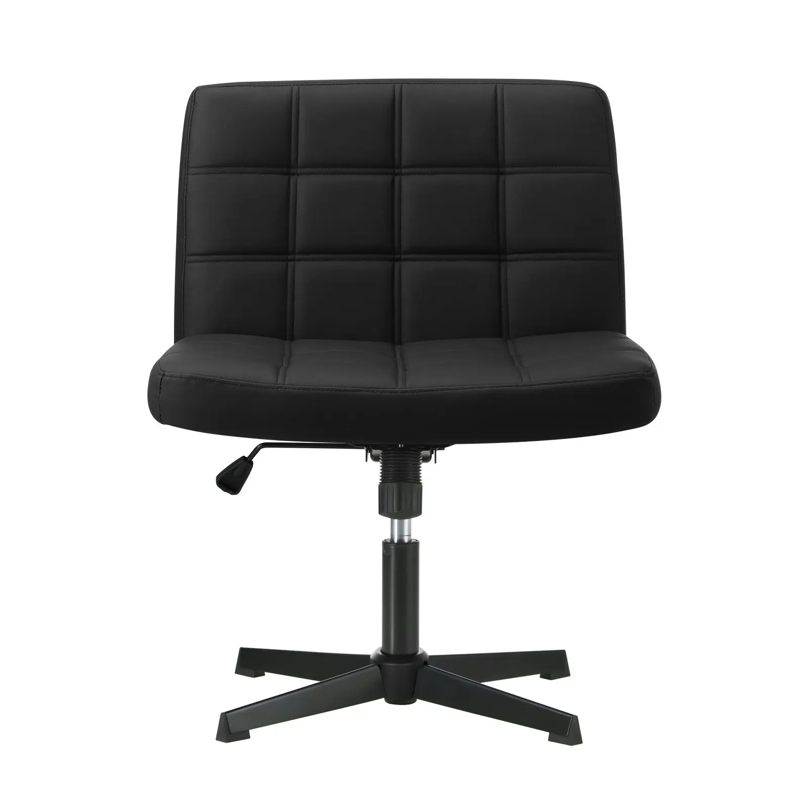 Oikiture Mid Back Armless Office Desk Chair Wide Seat Leather Black No Wheels