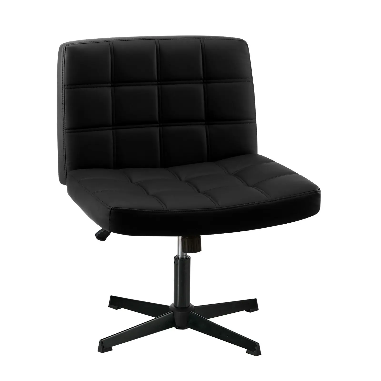 Oikiture Mid Back Armless Office Desk Chair Wide Seat Leather Black No Wheels