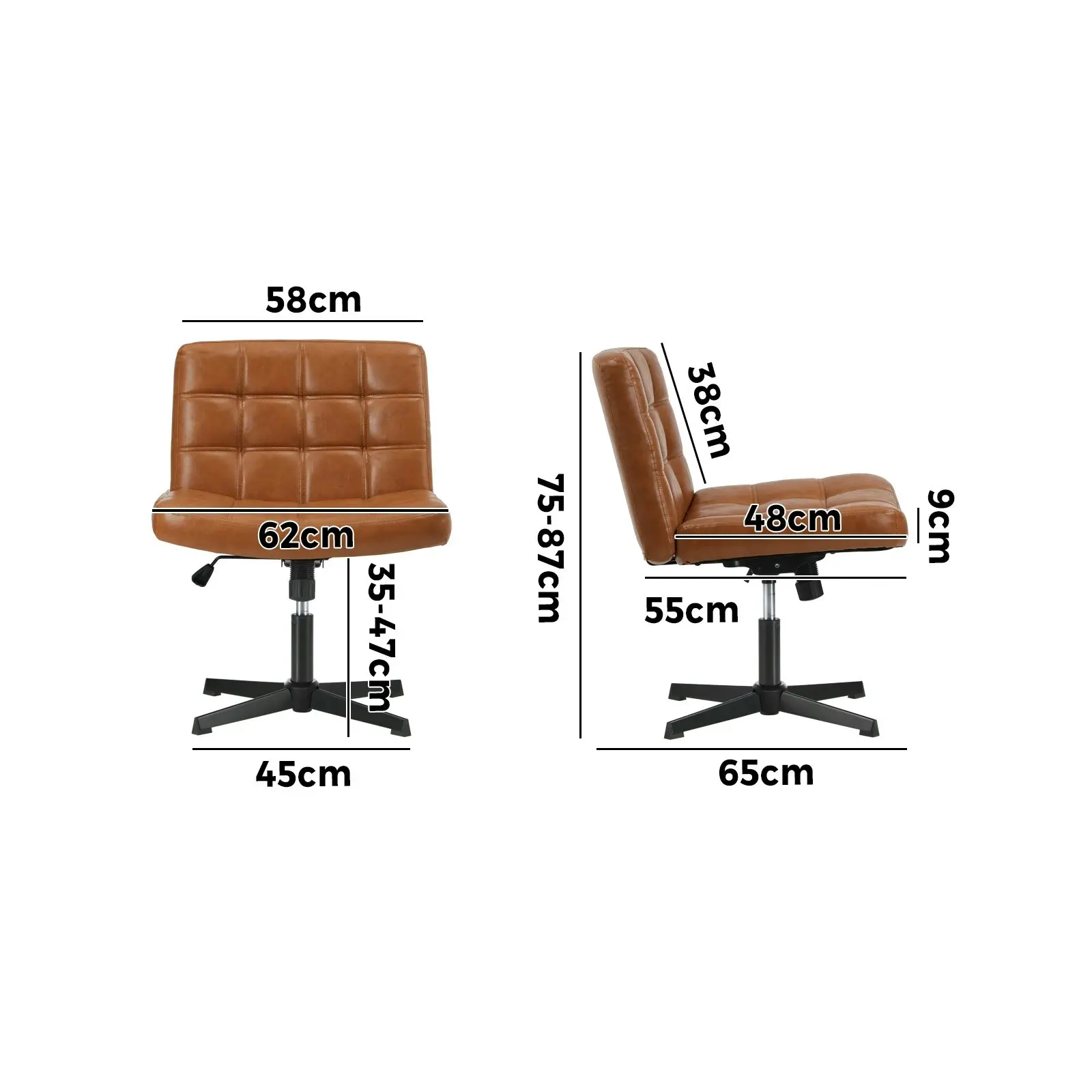 Oikiture Mid Back Armless Office Desk Chair Wide Seat Leather Brown No Wheels