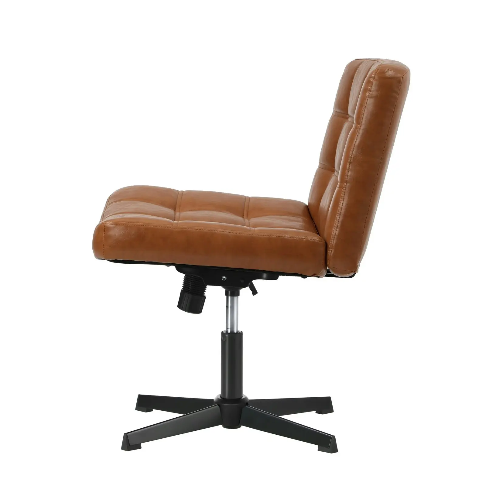 Oikiture Mid Back Armless Office Desk Chair Wide Seat Leather Brown No Wheels