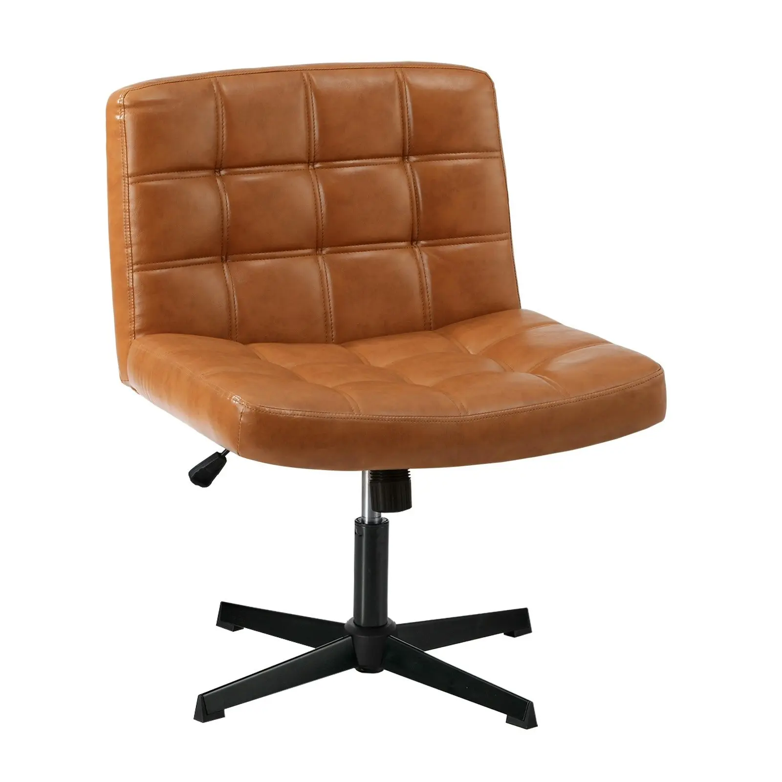 Oikiture Mid Back Armless Office Desk Chair Wide Seat Leather Brown No Wheels