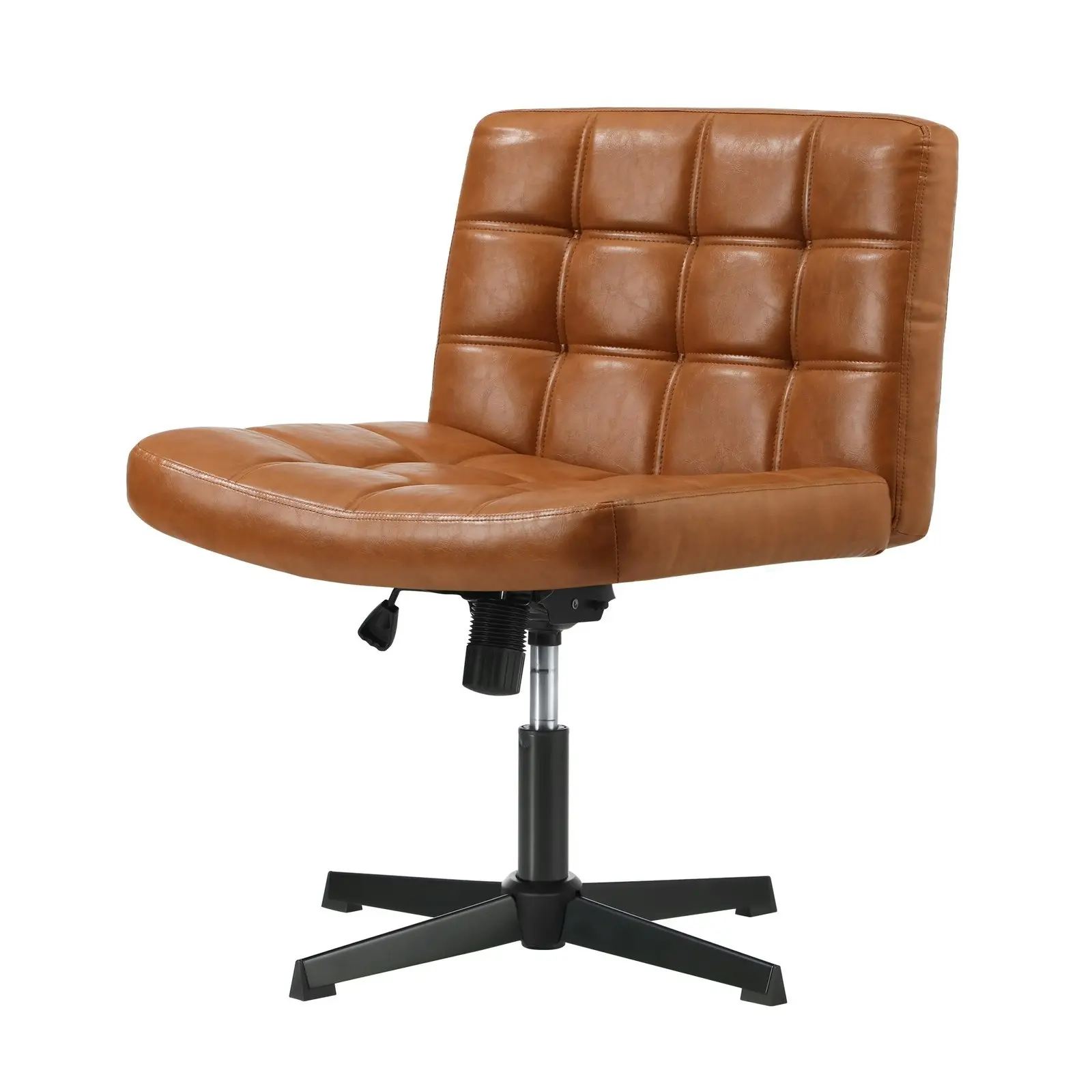 Oikiture Mid Back Armless Office Desk Chair Wide Seat Leather Brown No Wheels