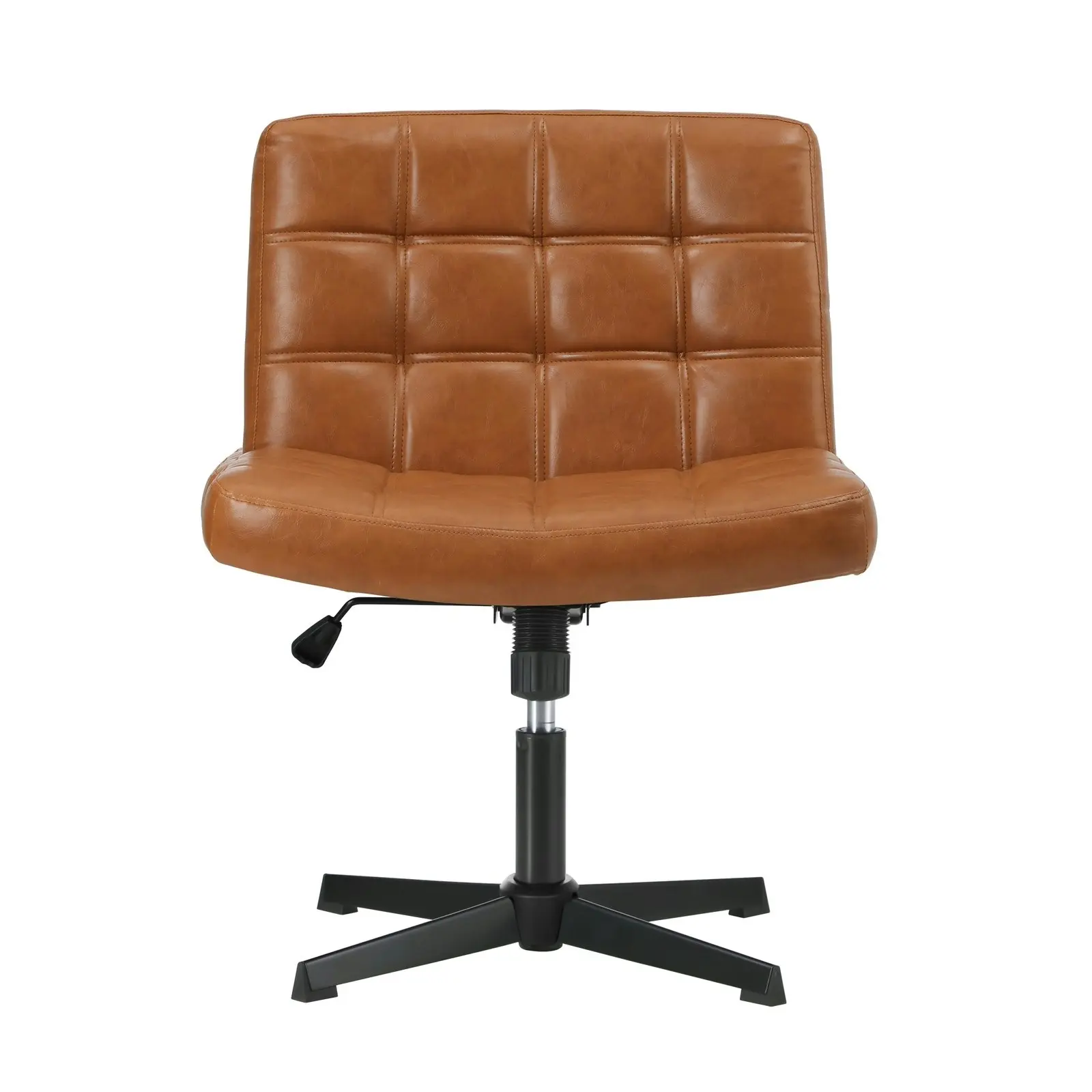 Oikiture Mid Back Armless Office Desk Chair Wide Seat Leather Brown No Wheels