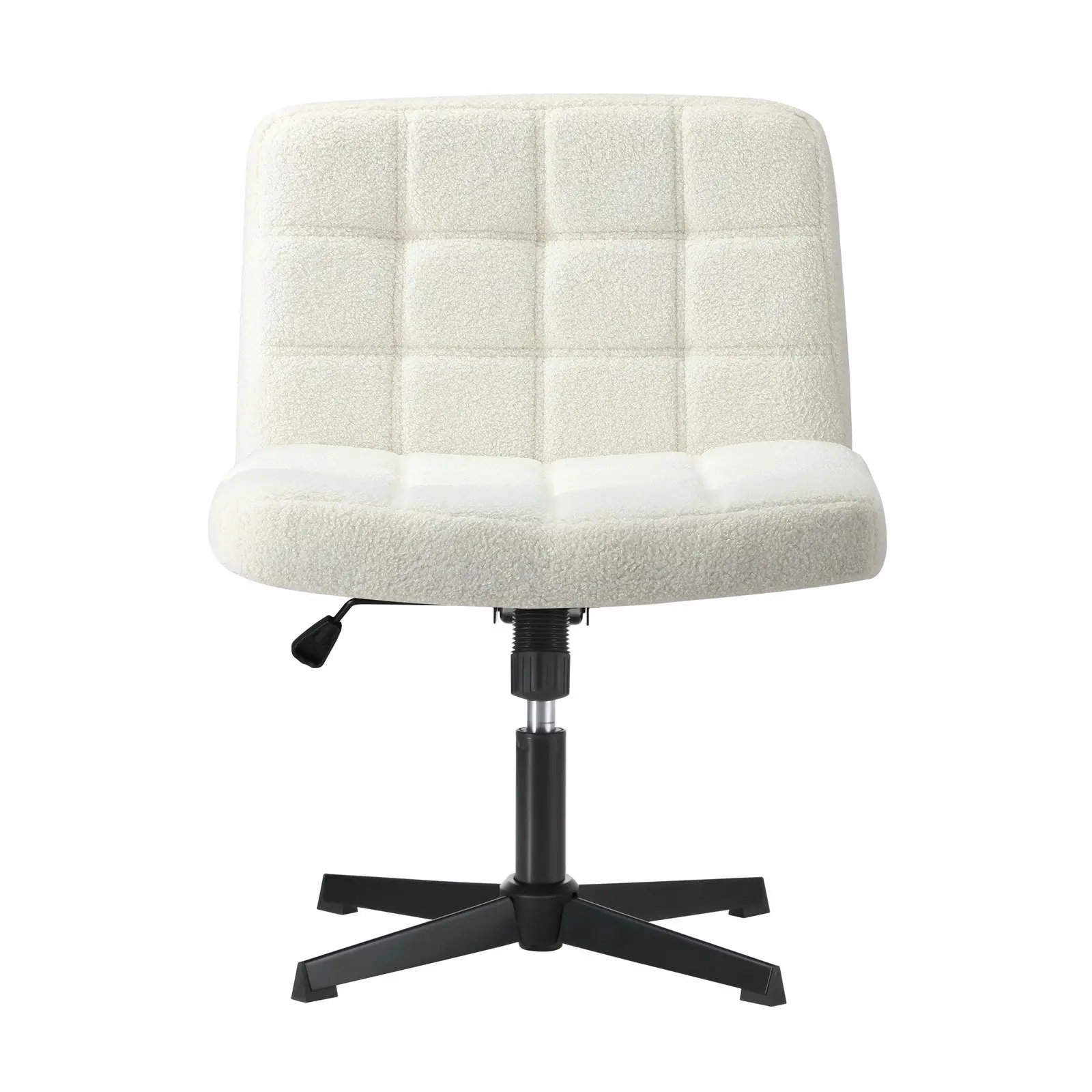 Oikiture Mid Back Armless Office Desk Chair Wide Seat Boucle White No Wheels