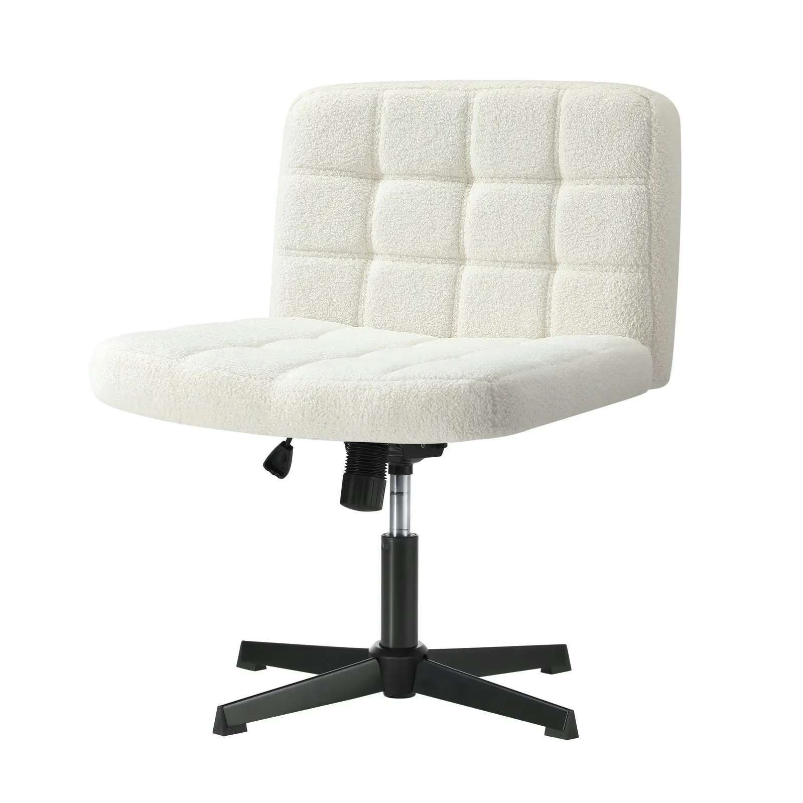 Oikiture Mid Back Armless Office Desk Chair Wide Seat Boucle White No Wheels