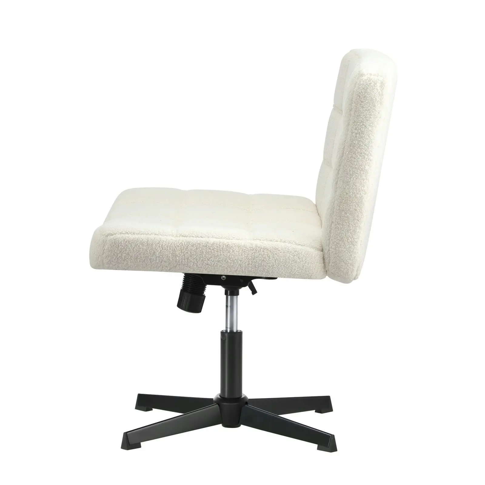 Oikiture Mid Back Armless Office Desk Chair Wide Seat Boucle White No Wheels