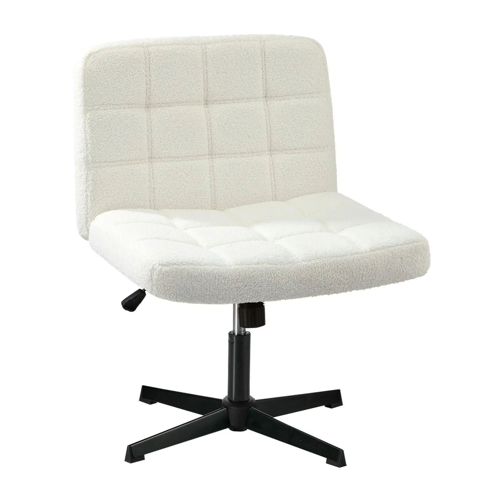 Oikiture Mid Back Armless Office Desk Chair Wide Seat Boucle White No Wheels