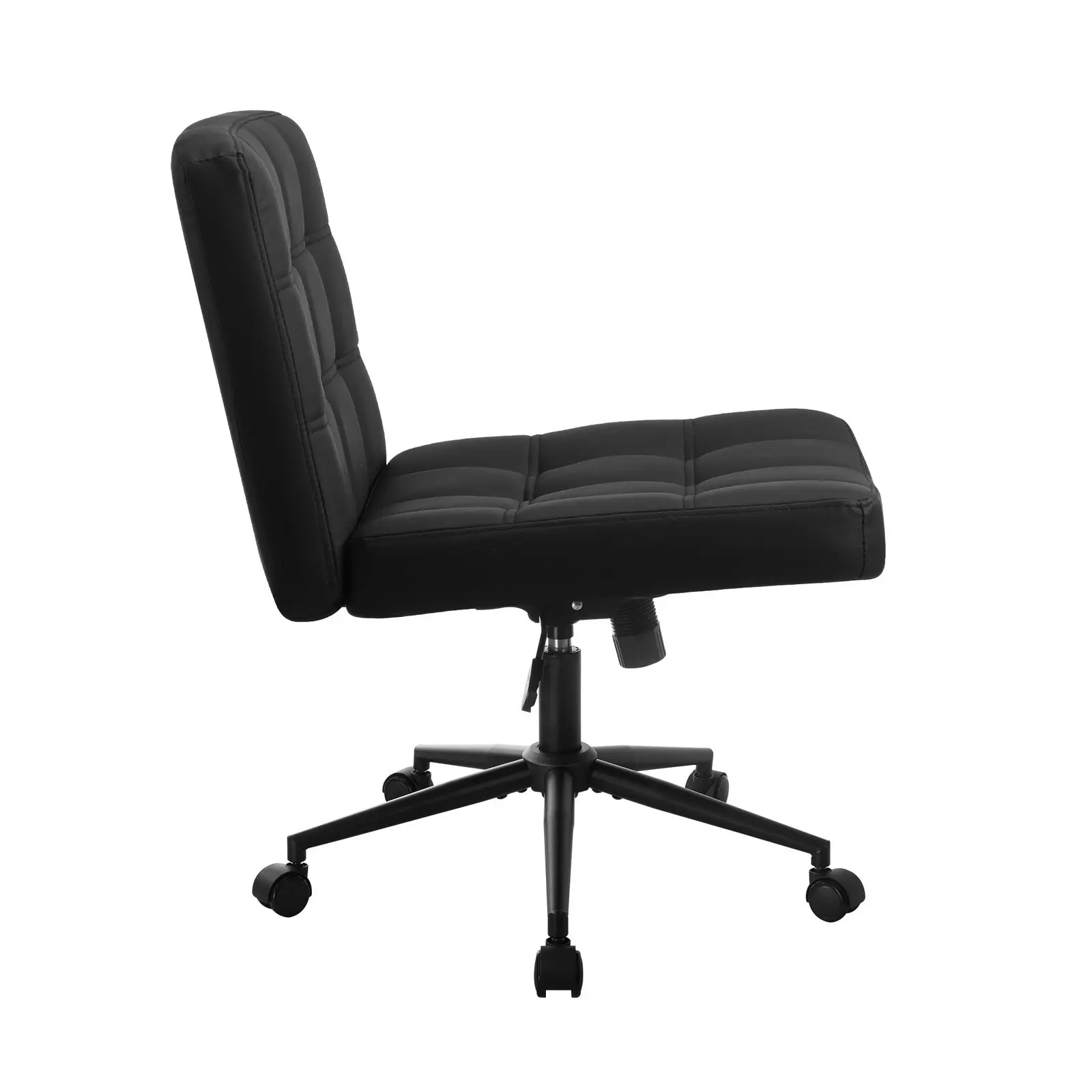 Oikiture Mid Back Armless Office Desk Chair Wide Seat PU Leather Black w/Wheels