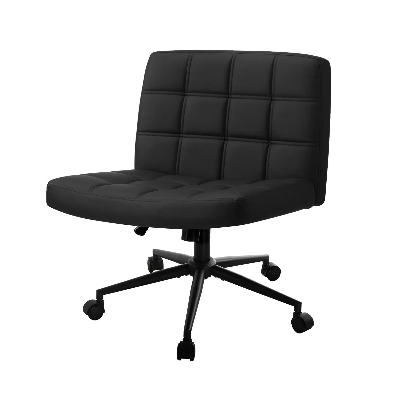 Oikiture Mid Back Armless Office Desk Chair Wide Seat PU Leather Black w/Wheels