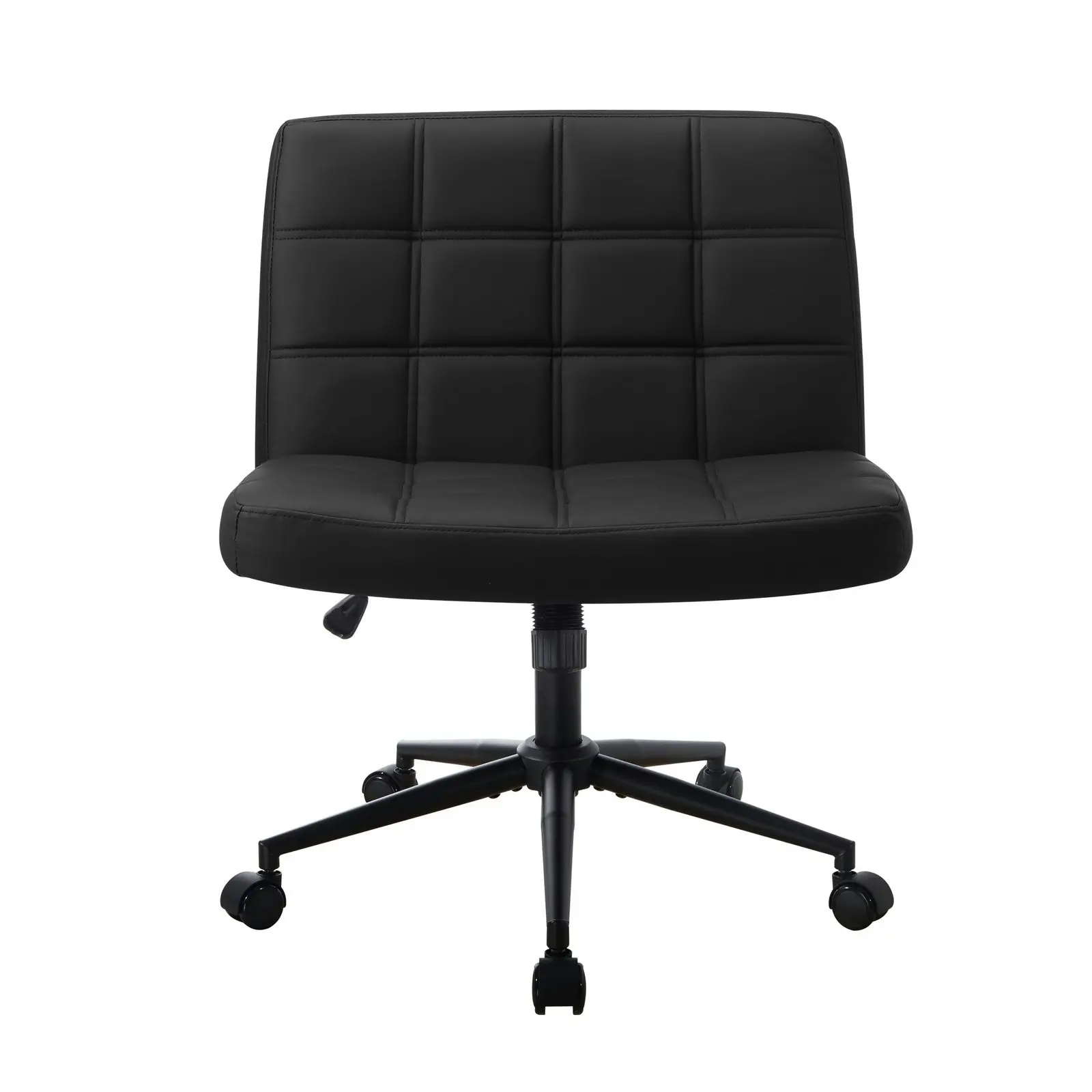 Oikiture Mid Back Armless Office Desk Chair Wide Seat PU Leather Black w/Wheels