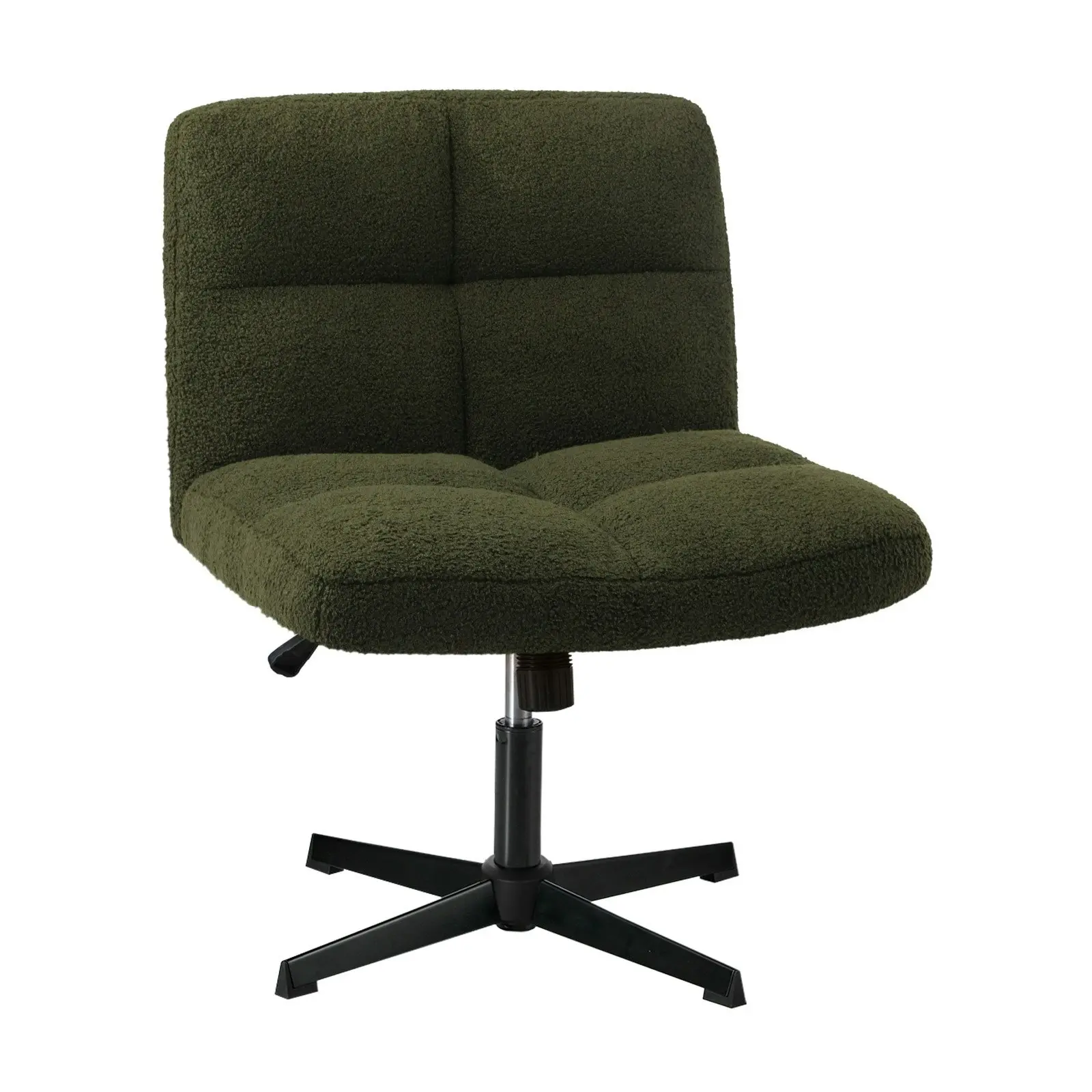 Oikiture Mid Back Armless Office Desk Chair Wide Seat No Wheels Boucle Green