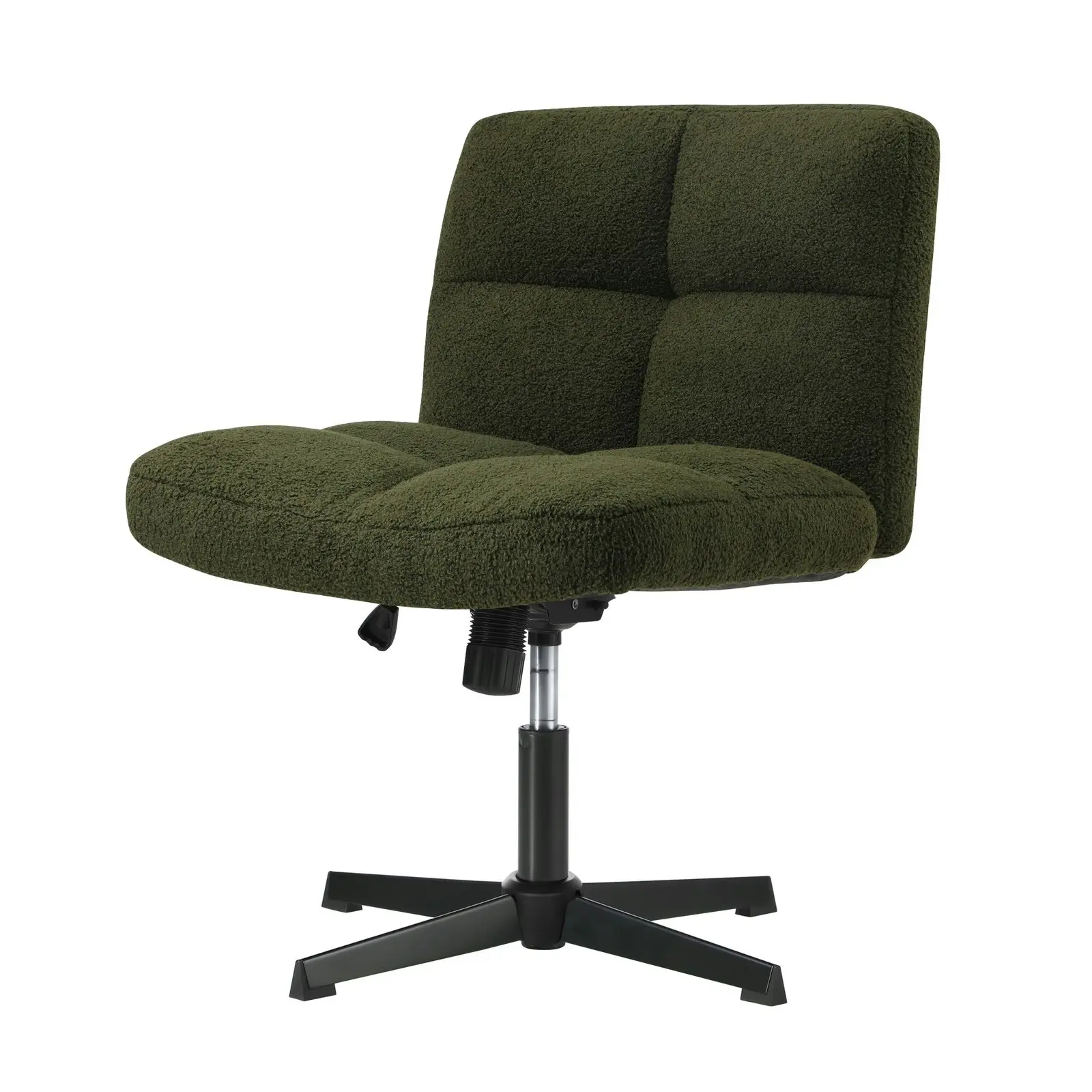 Oikiture Mid Back Armless Office Desk Chair Wide Seat No Wheels Boucle Green