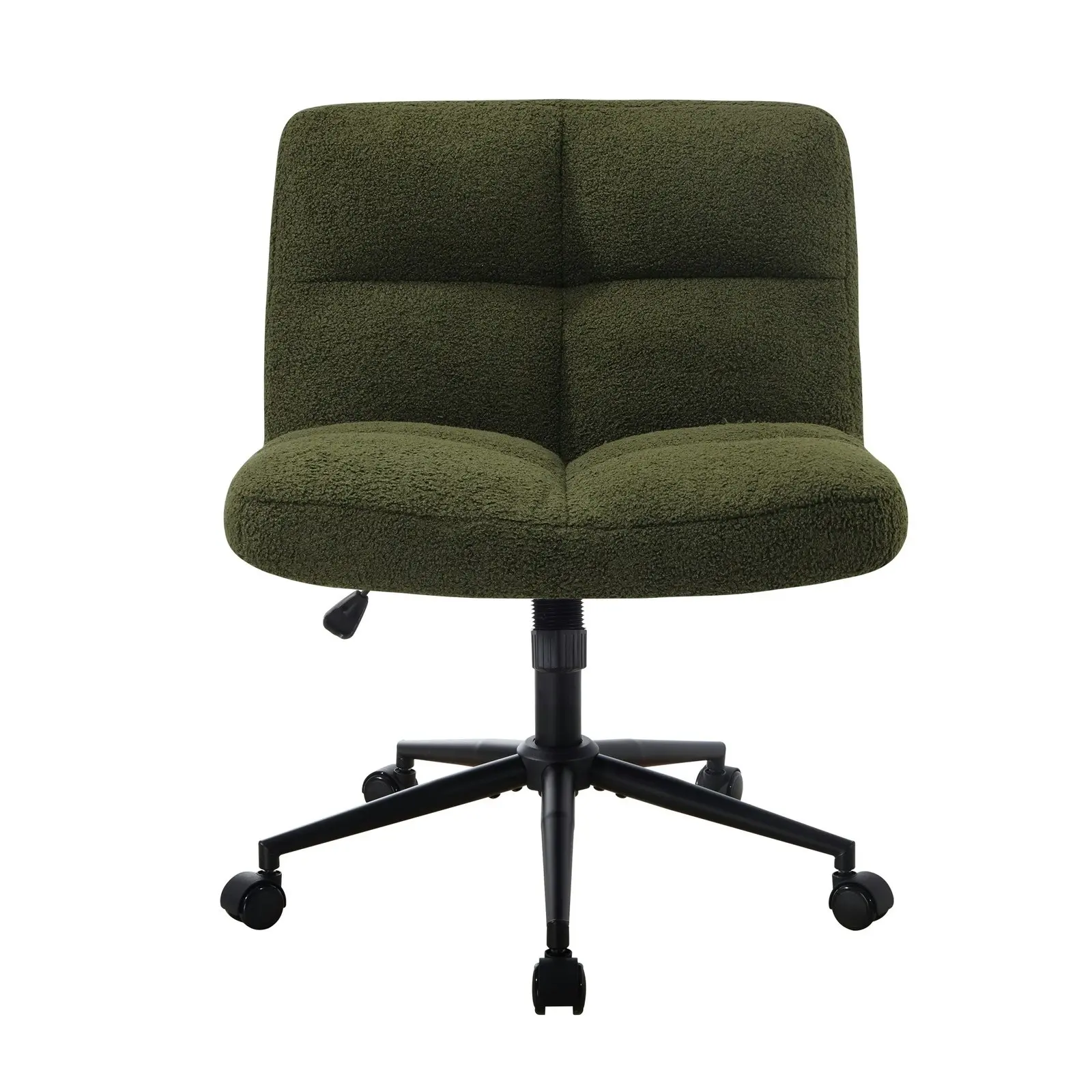 Oikiture Mid Back Armless Office Desk Chair Wide Seat with Wheels Boucle Green