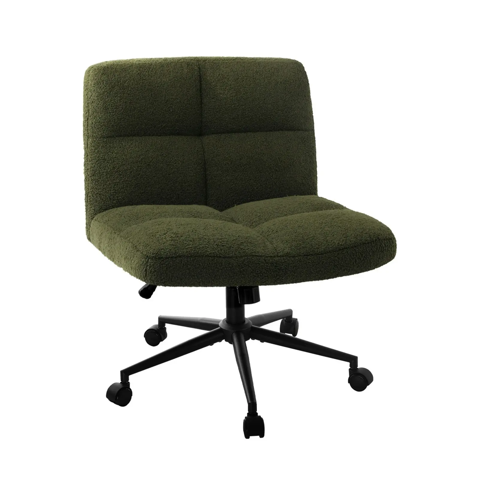 Oikiture Mid Back Armless Office Desk Chair Wide Seat with Wheels Boucle Green