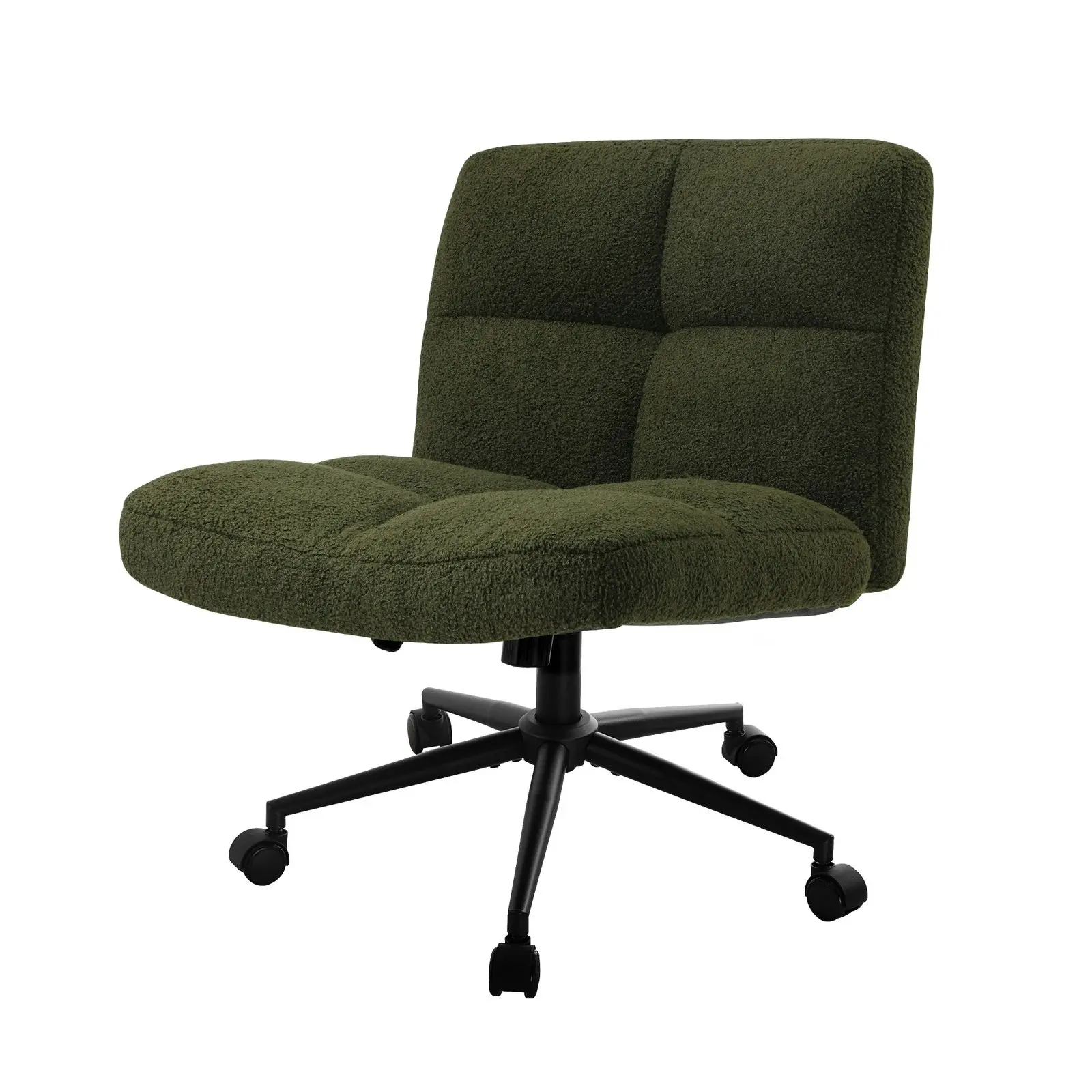 Oikiture Mid Back Armless Office Desk Chair Wide Seat with Wheels Boucle Green