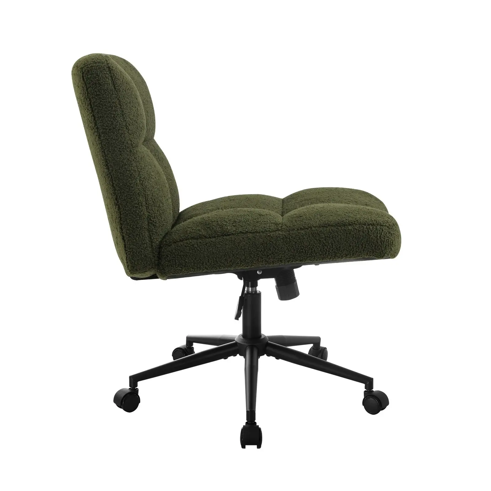 Oikiture Mid Back Armless Office Desk Chair Wide Seat with Wheels Boucle Green