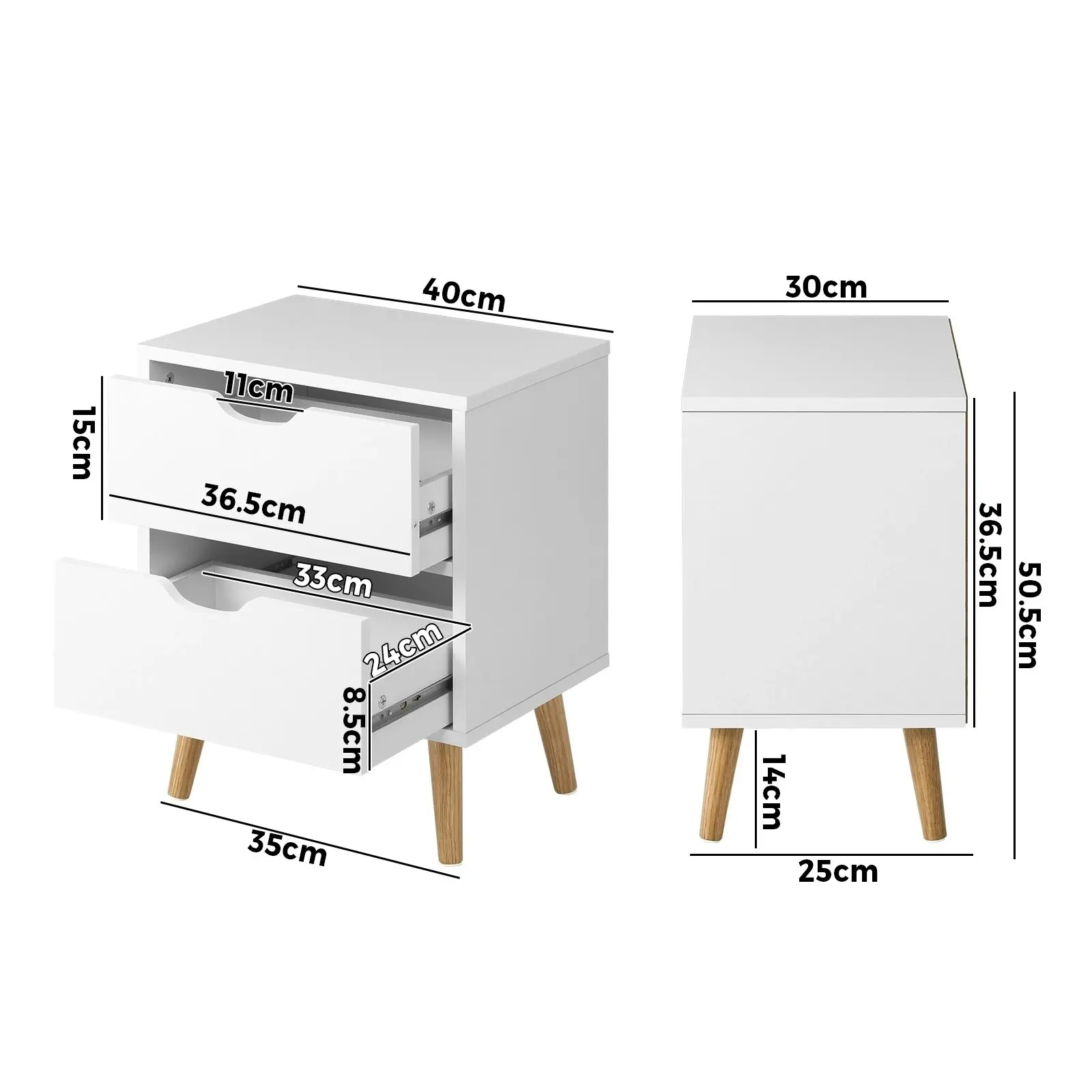 Oikiture Bedside Tables Set of 2 Side Table Nightstand Storage Cabinet White