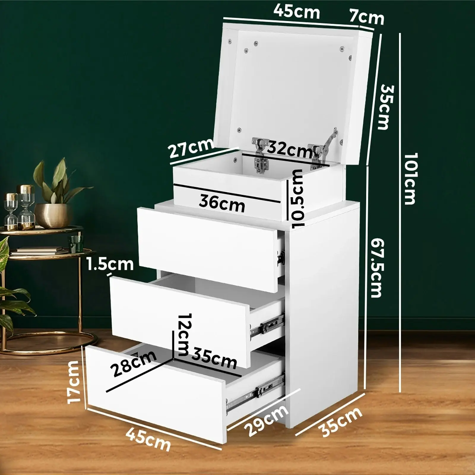 Oikiture Bedside Tables Set of 2 LED Nightstand Cabinet Side Table White