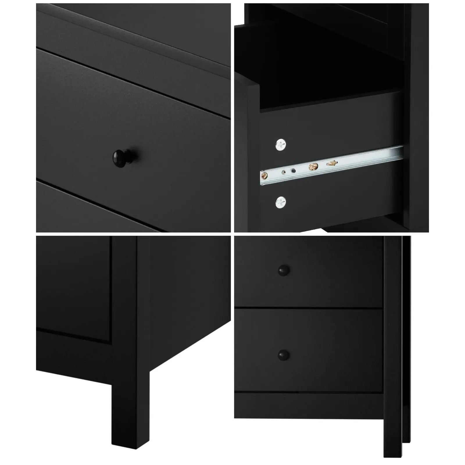 Oikiture Bedside Tables Set of 2 Nightstands Storage Cabinet 3 Drawers Black