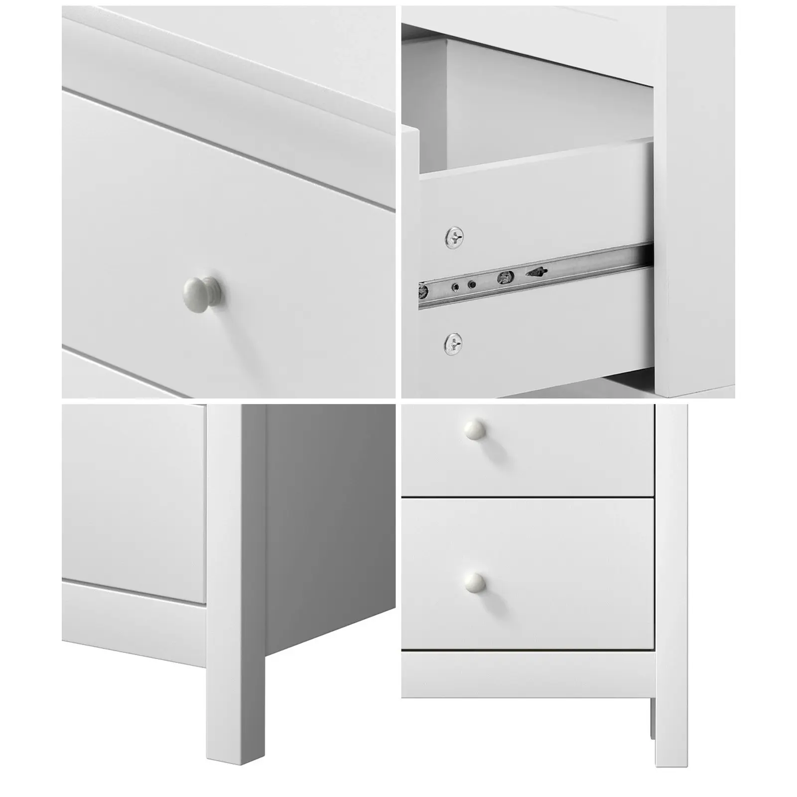 Oikiture Bedside Tables Set of 2 Nightstands Storage Cabinet 3 Drawers White