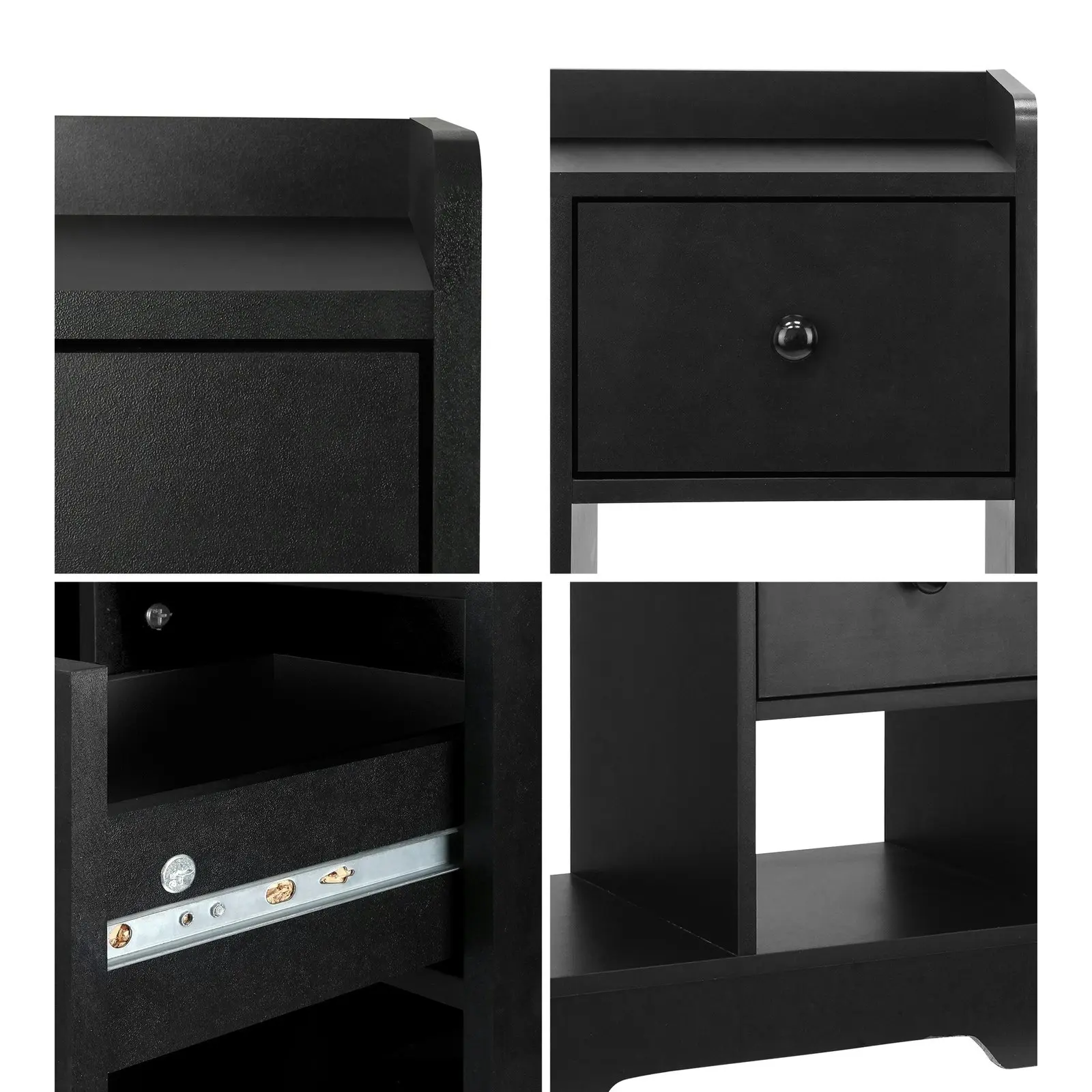 Oikiture Bedside Tables Set of 2 Side Table Nightstand Storage Shelf Black